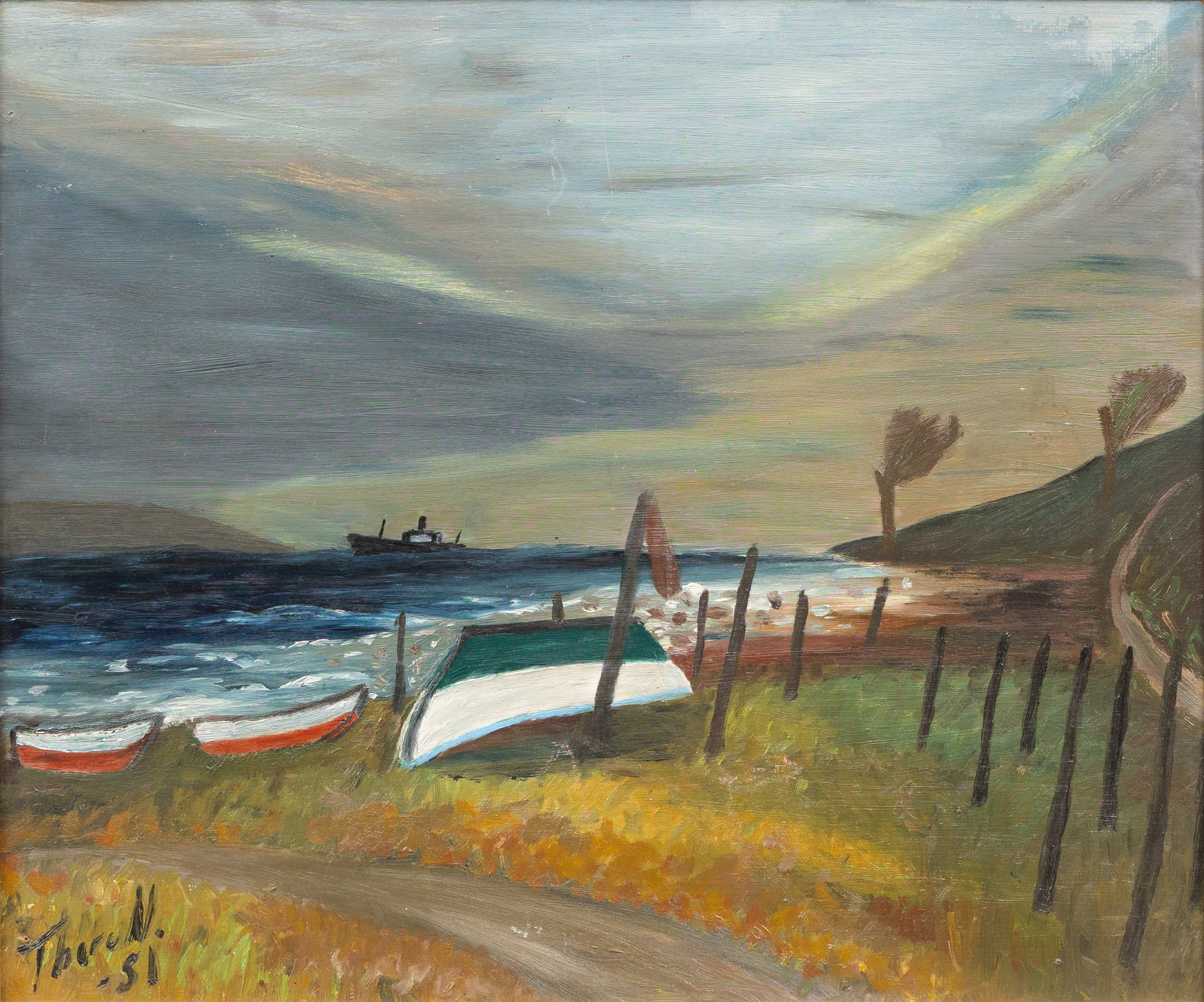 OIDENTIFIERAD KONSTNÄR. Kustlandskap, olja på duk, signerad Torell och daterad 51.