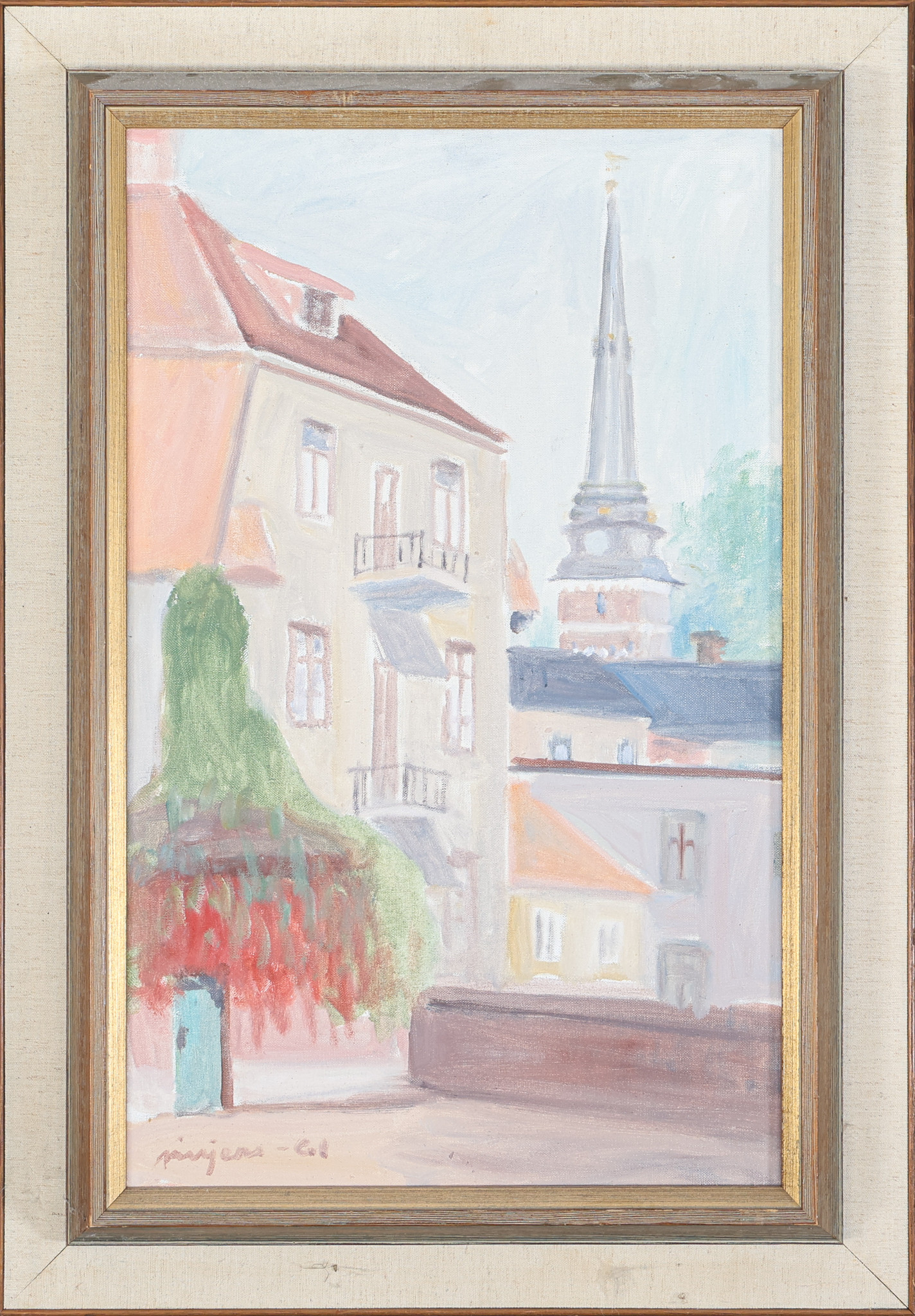 OIDENTIFIERAD KONSTNÄR. Olja på duk, signerad, stadsmotiv.