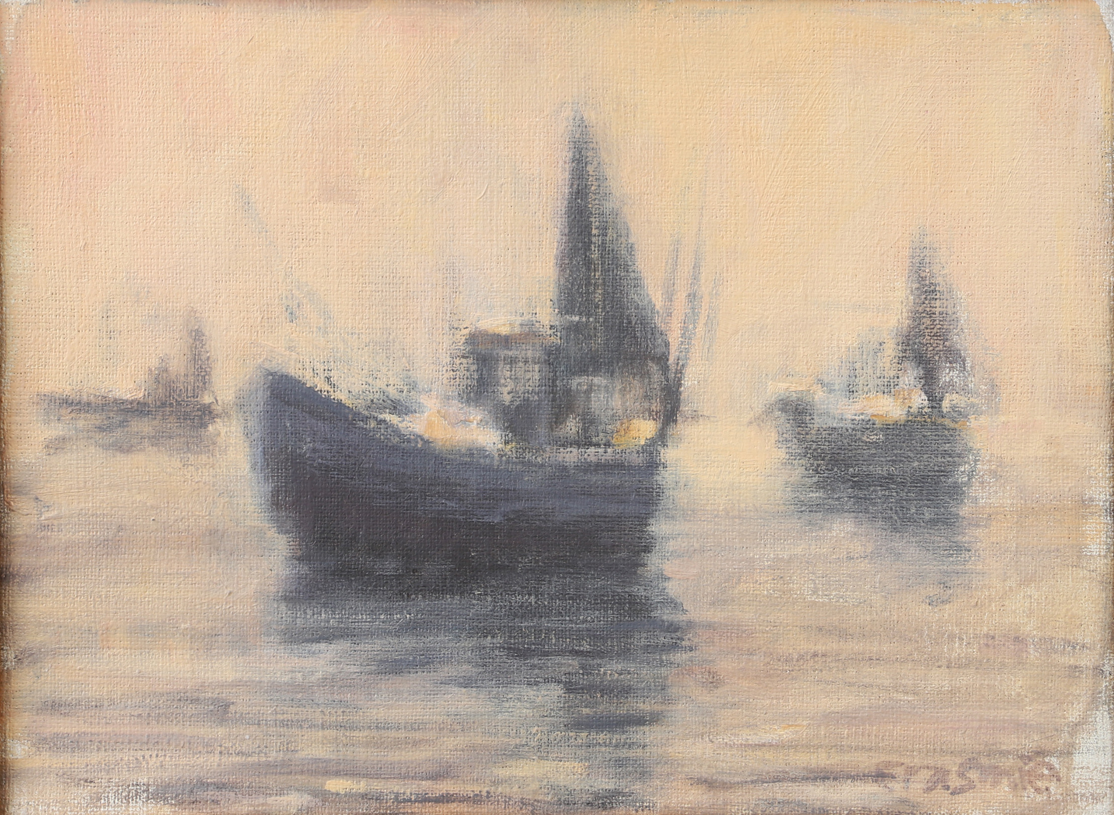 TORSTEN ERASMIE. "Båtar i Bretagne", olja på duk, signerad Erasmie.