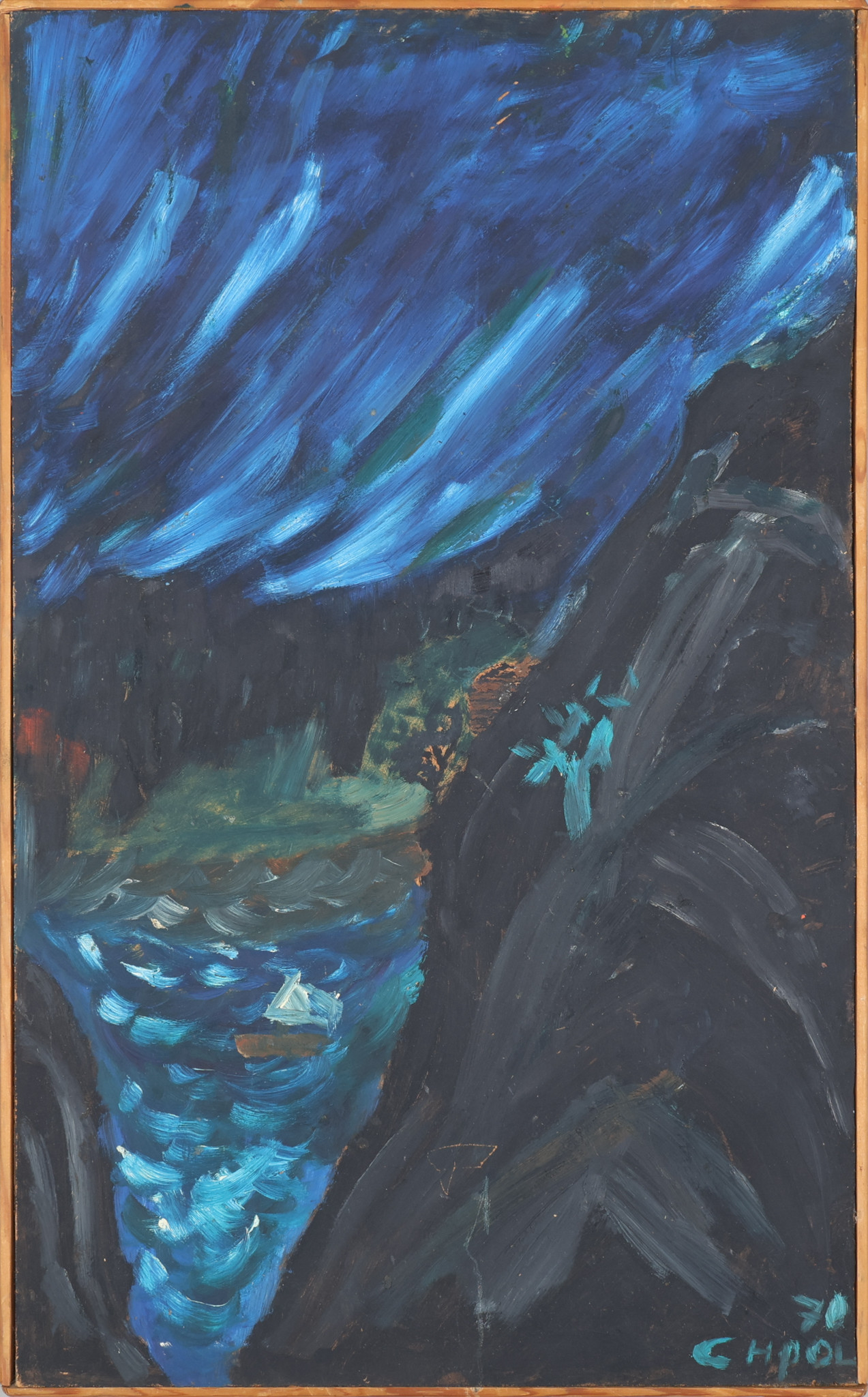 OIDENTIFIERAD KONSTNÄR. Olja på pannå, signerad Chpol samt daterad -70.