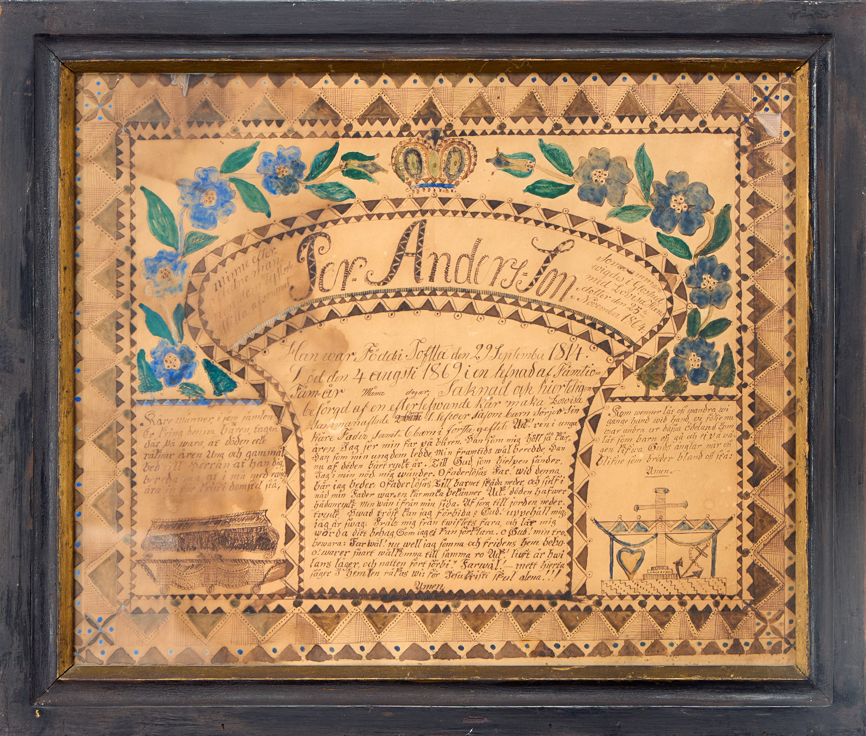 Begravningstavla/minnestavla, daterad 1869.