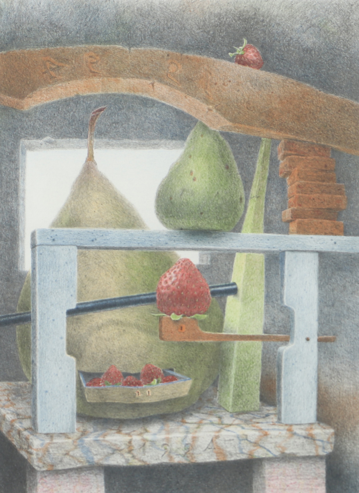 SVEN  LINGARDSZ. Komposition med frukter, färglitografi, signerad 1994.