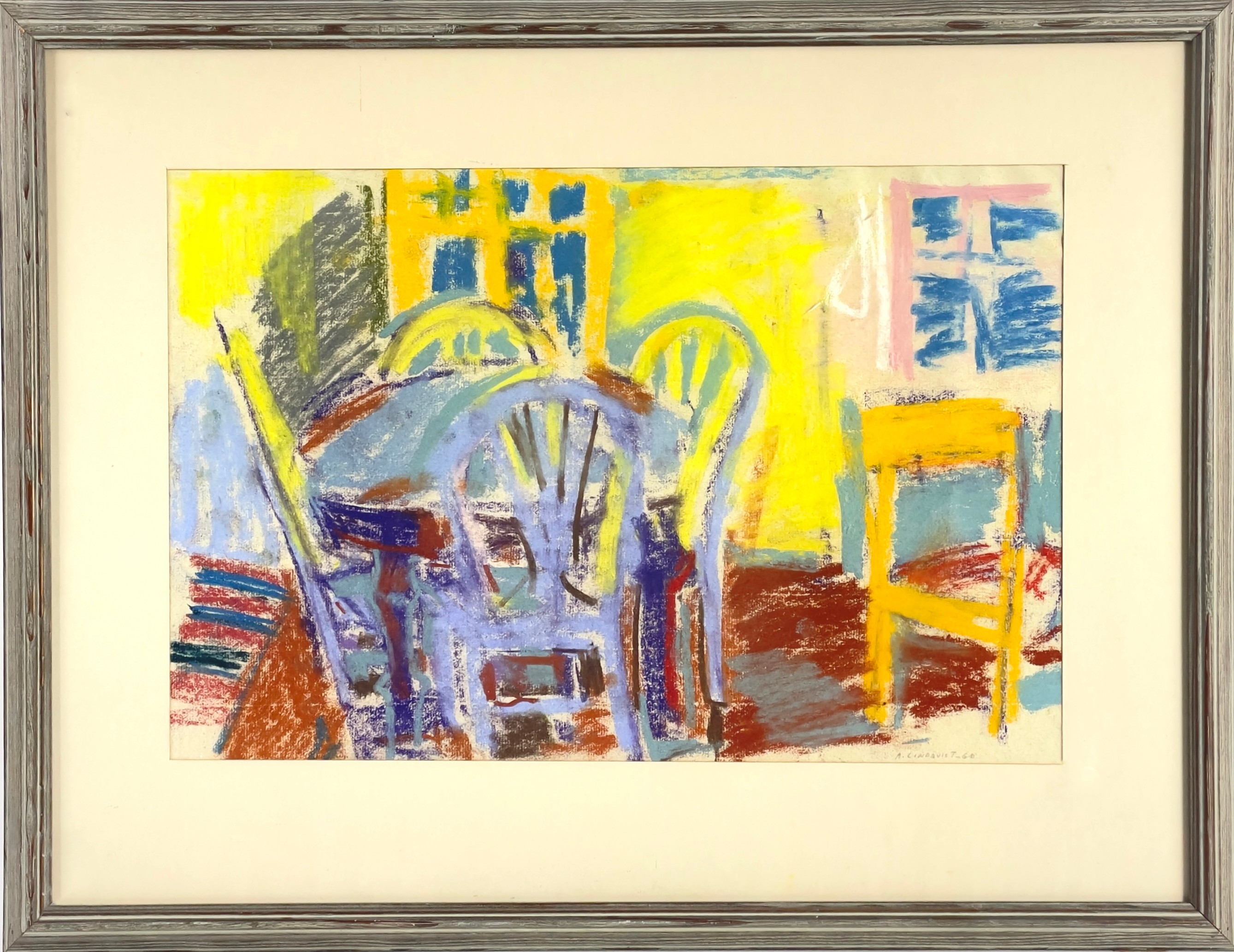 ALLAN LINDQVIST (1923 - 2013), pastell, stilleben av möbelemang, signerad A. Lindqvist samt daterad -60.