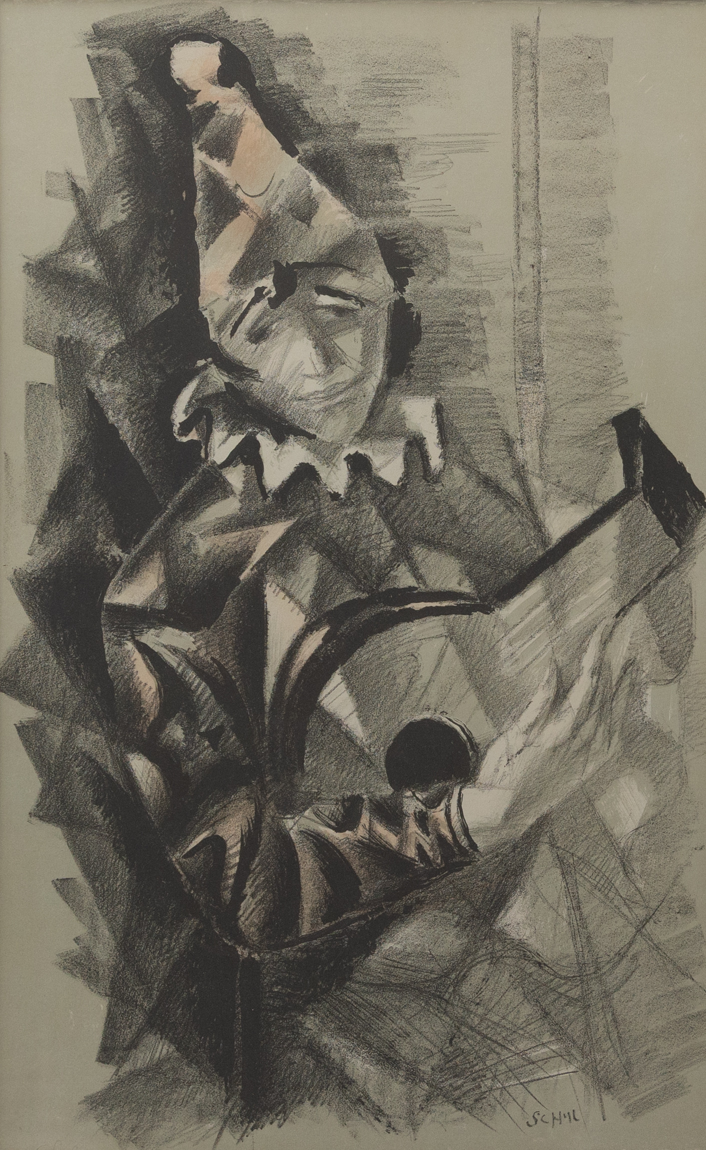 JULES SCHYL. Clown med gitarr, litografi, signerad.