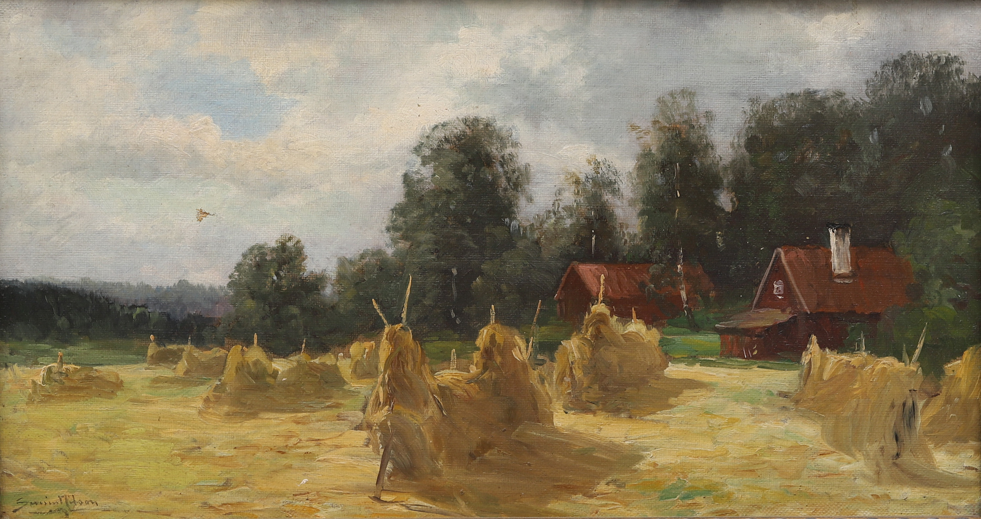 SEVERIN NILSON. " Skördelandskap Halland" , olja på duk, signerad.