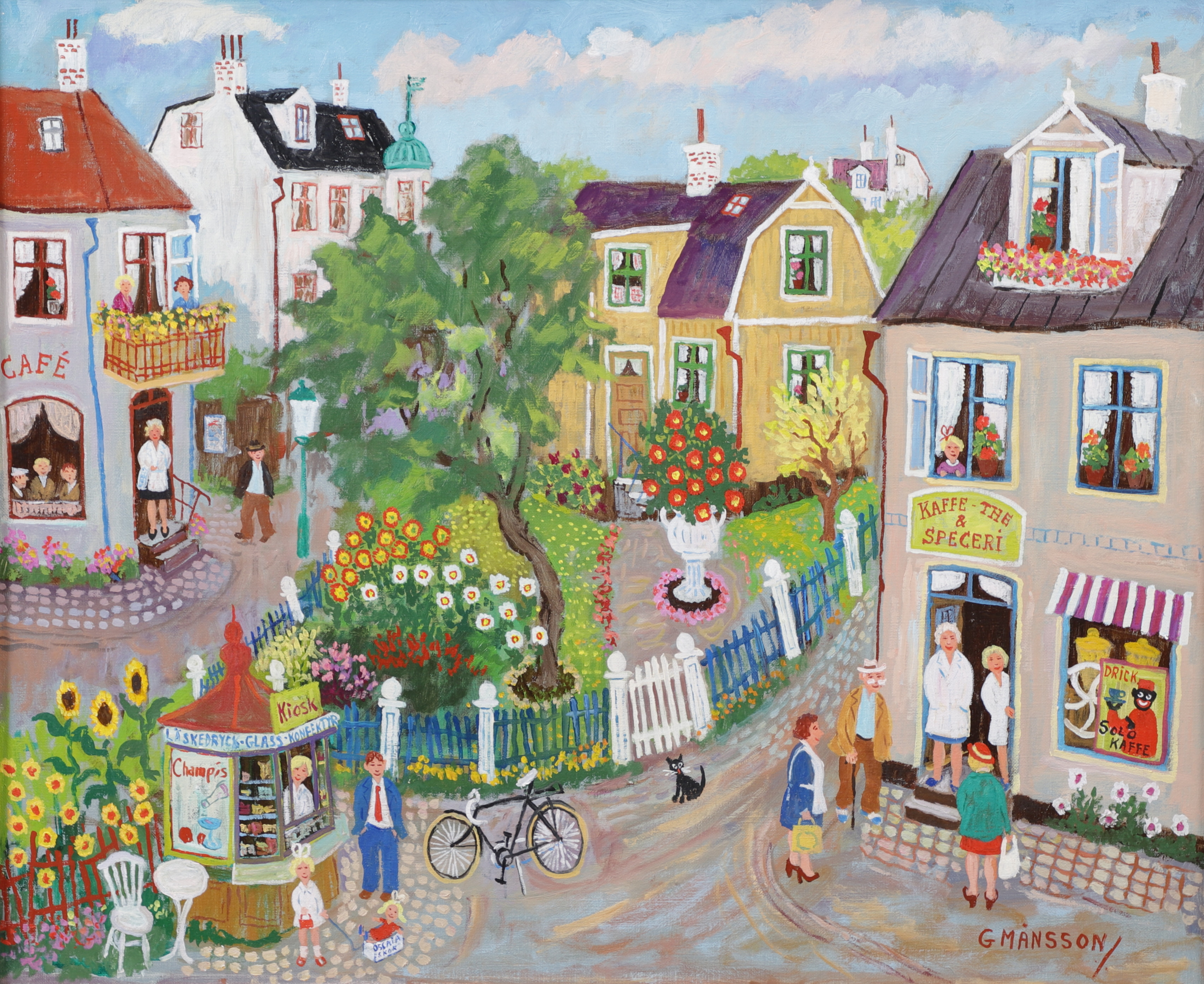 GÖSTA MÅNSSON. "Den lilla speceriaffären", olja på duk, signerad.