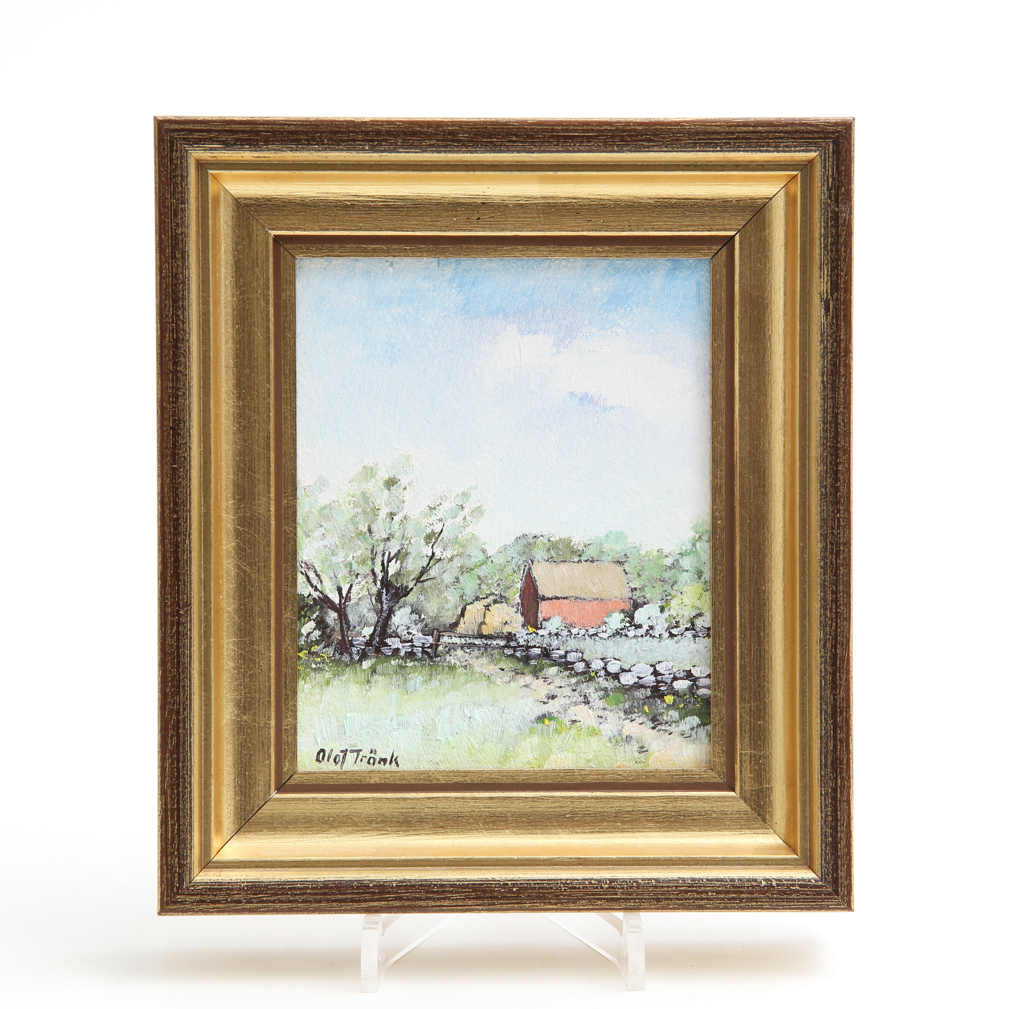 OLOF TRÄNK. Öländskt landskap, olja på pannå, signerad.