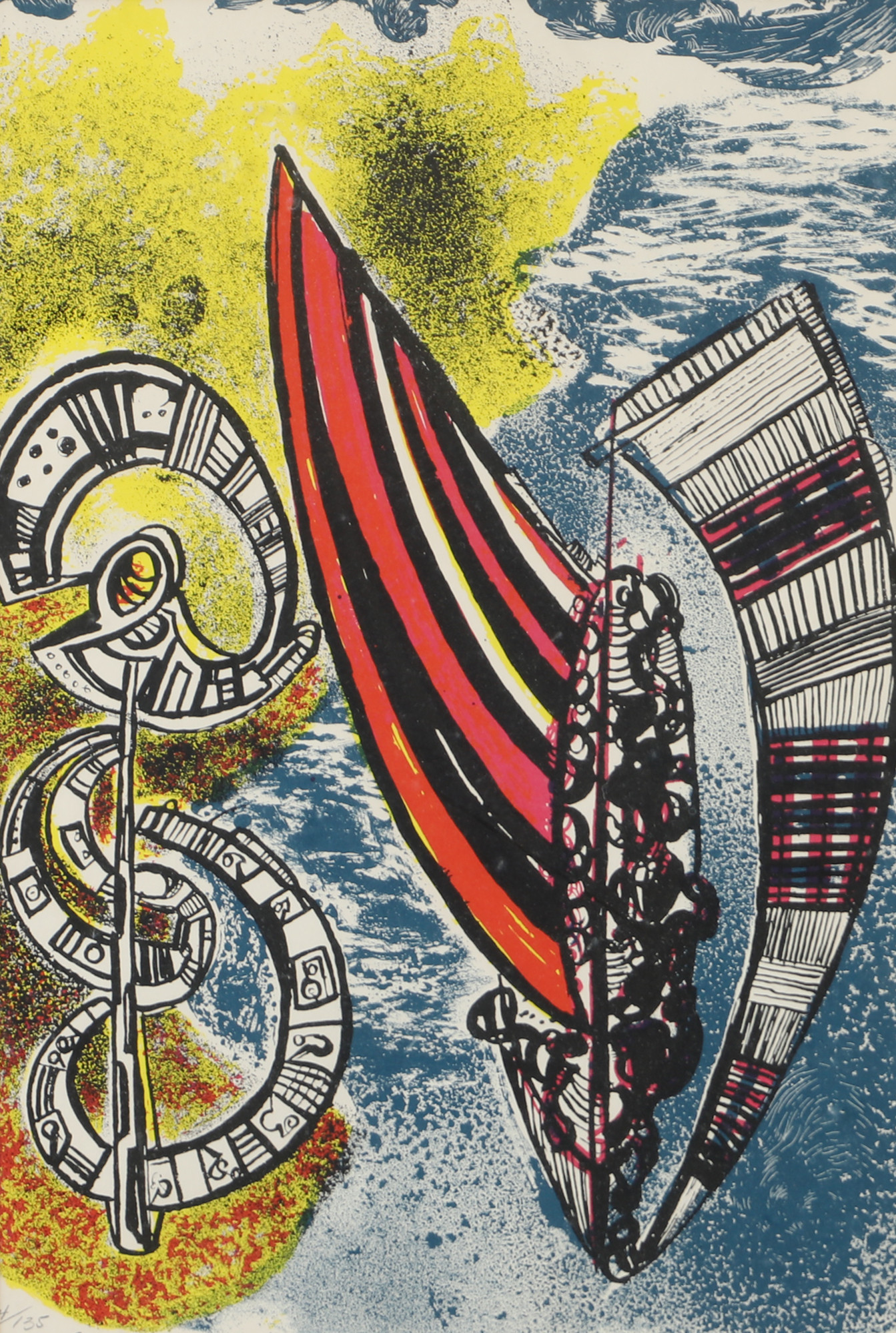 PAUL HOLSBY. "Seglatsens slut", färgserigrafi, signerad -83.