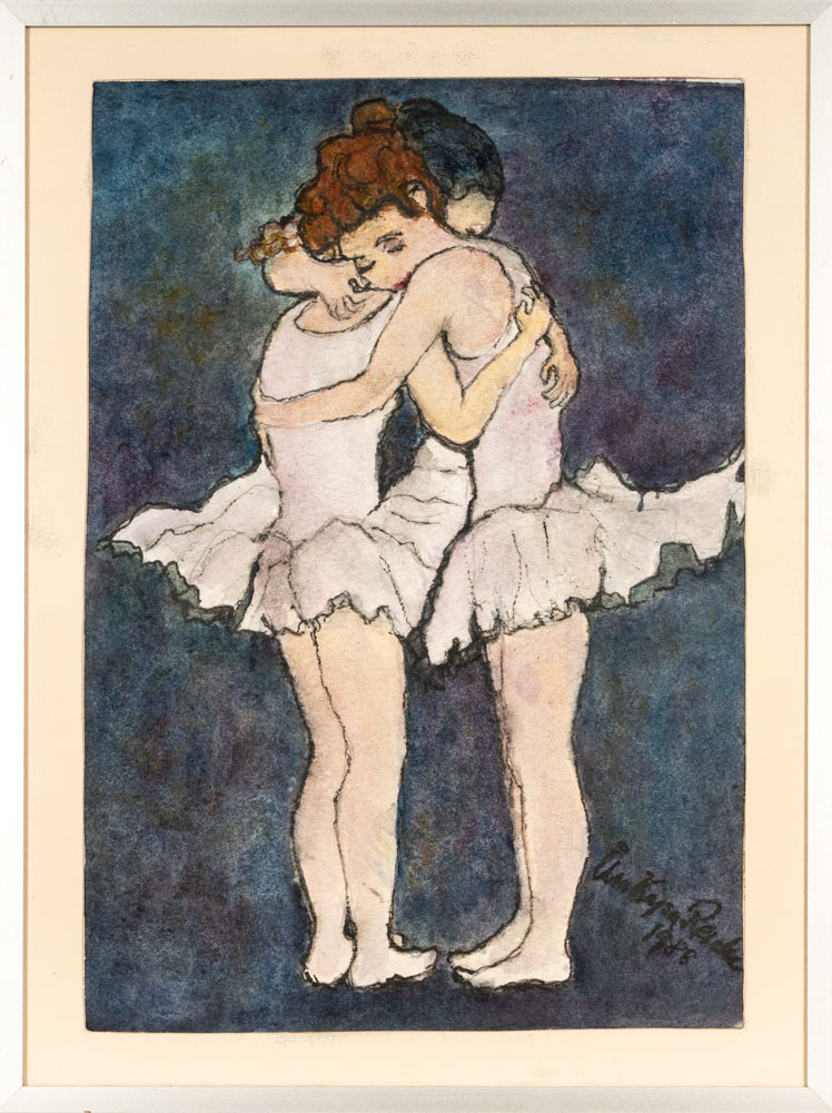 ÅSA-KAJSA REICKE. Akvarell på papper "Ballerinor" Signerad & daterad: 1988.