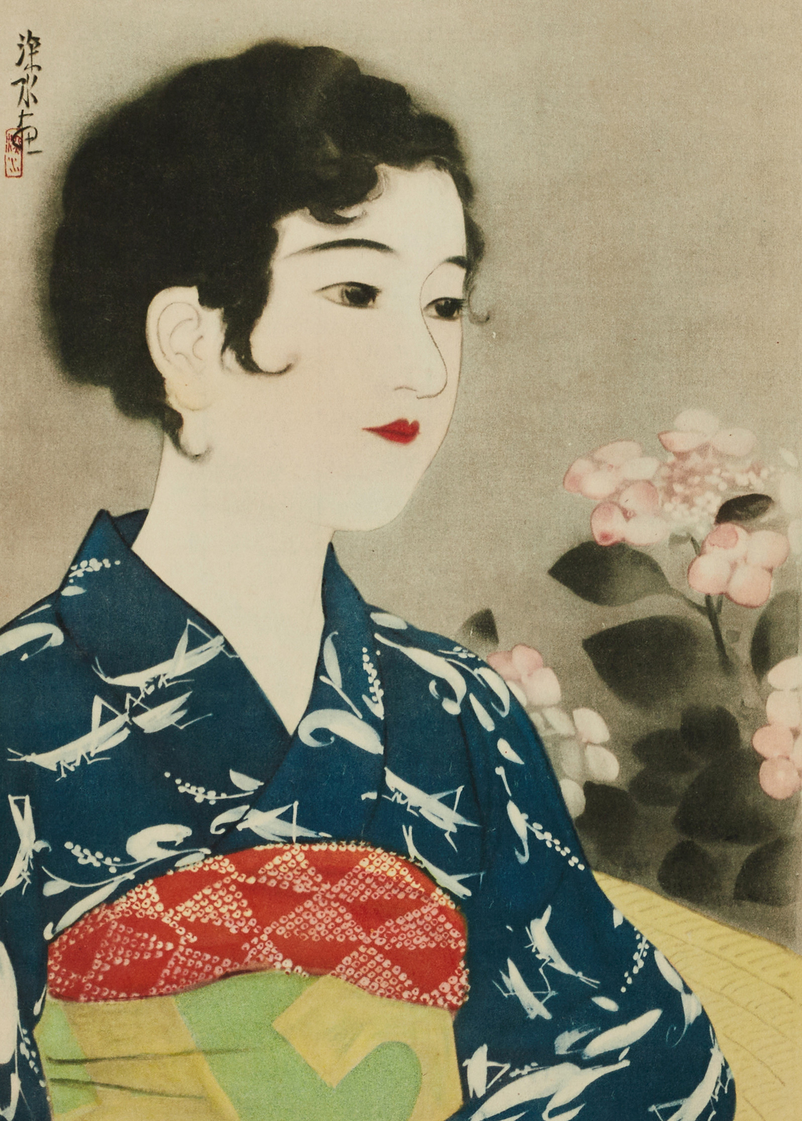 ITO SHINSUI (JAPAN 1898-1972), 2 st, nummer 7, nummer 18 ur serien "100 figures of beauties wearing Takasago kimonos", litografier.