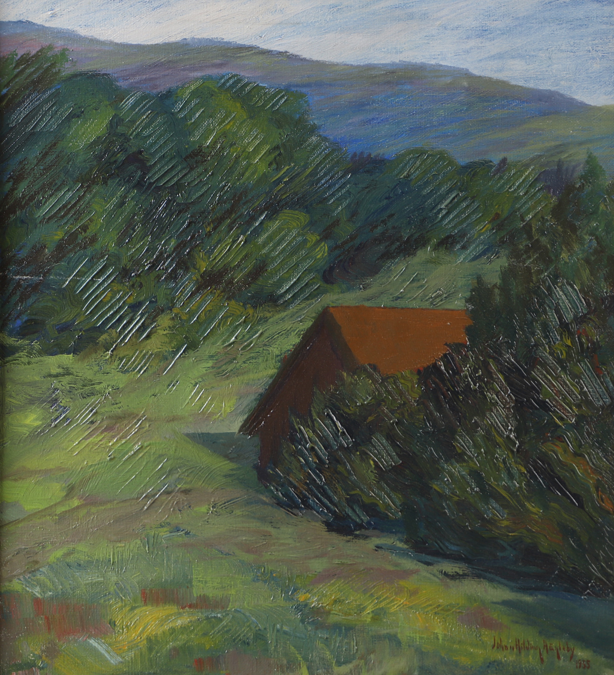 JOHAN HILDING HÄGLEBY. "Hallandsåsen", olja på duk, signerad 1955.