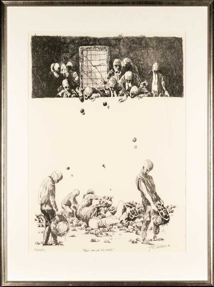 TOMMY ”TC” CARLSSON. Litografi, "Lägga sten på din börda, Signerad & daterad 1991, PT.