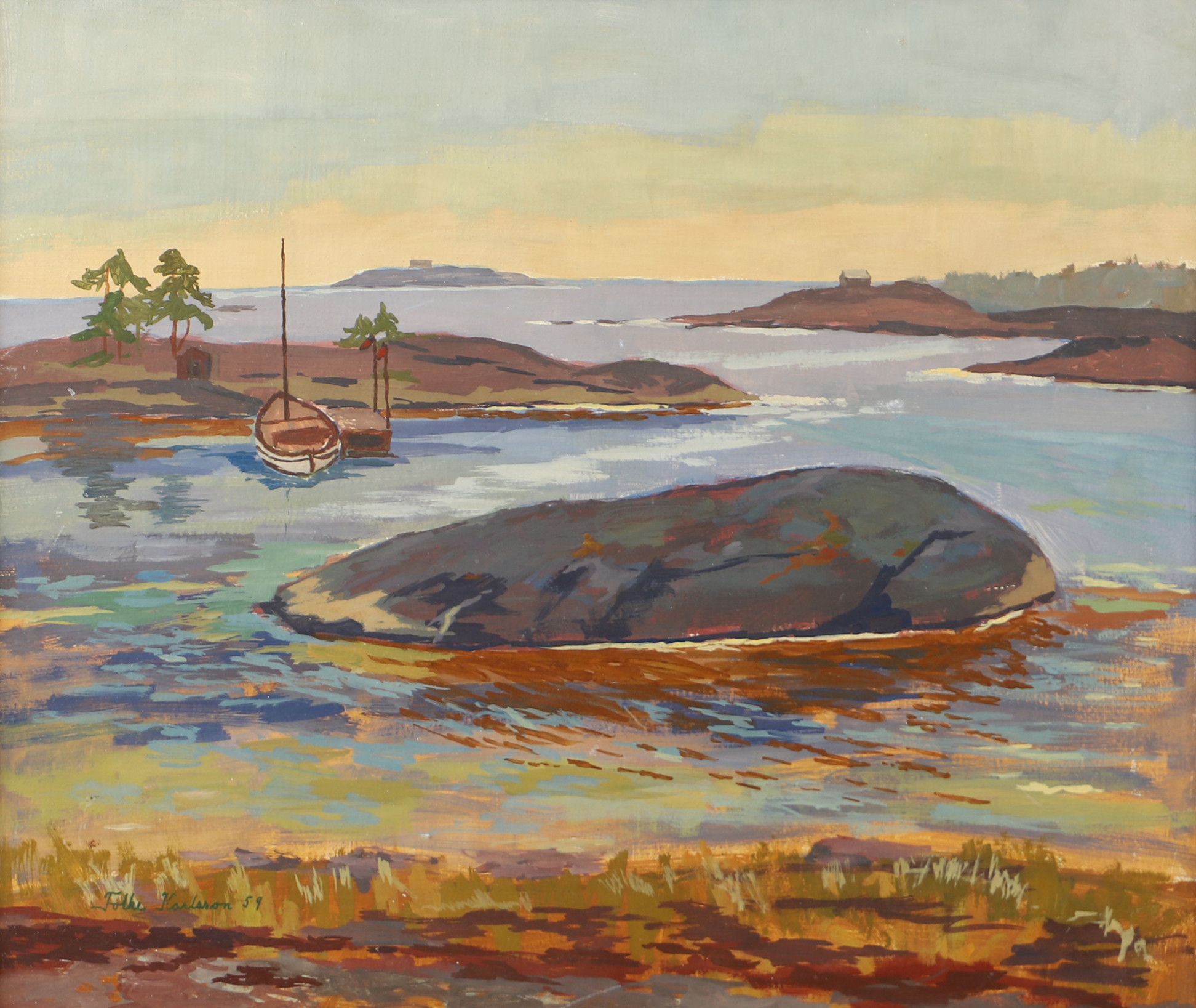 FOLKE KARLSSON. Kustmotiv, olja på pannå, signerad 59.