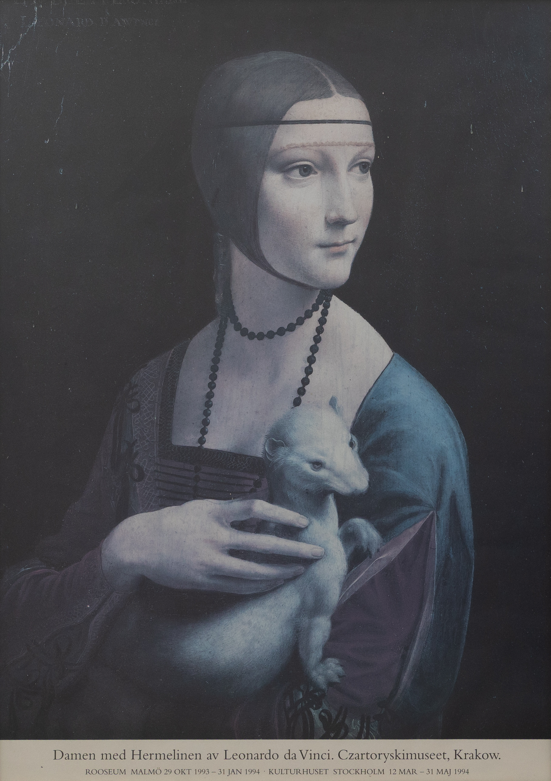 AFFISCH, Damen med Hermelinen av Leonardo da Vinci, Kulturhuset Stockholm 1994, screentryck.