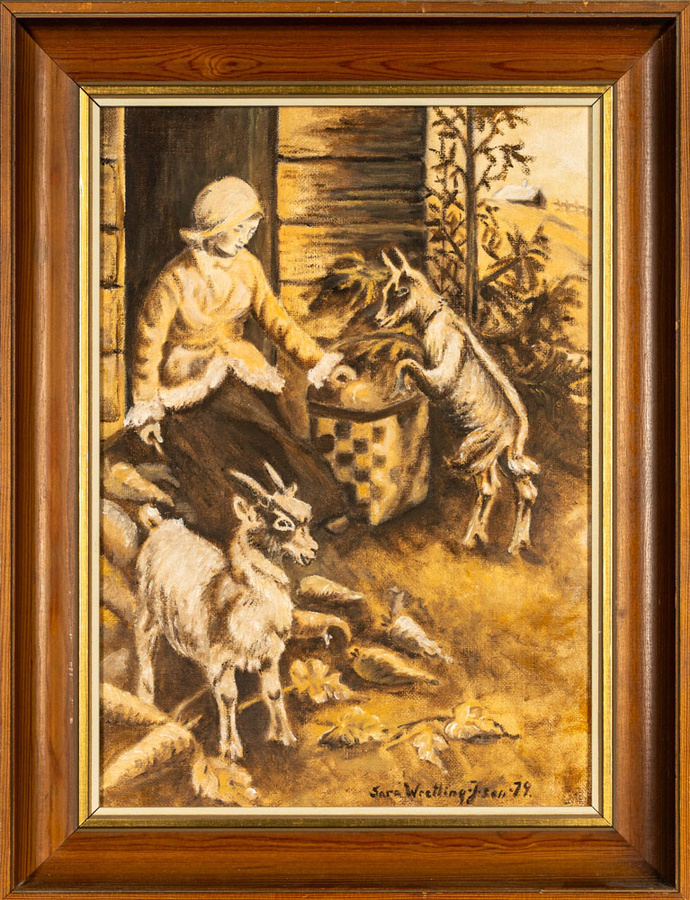 SARA WRETLING J:SON. Olja på pannå, Figurmotiv, Signerad, 1979.