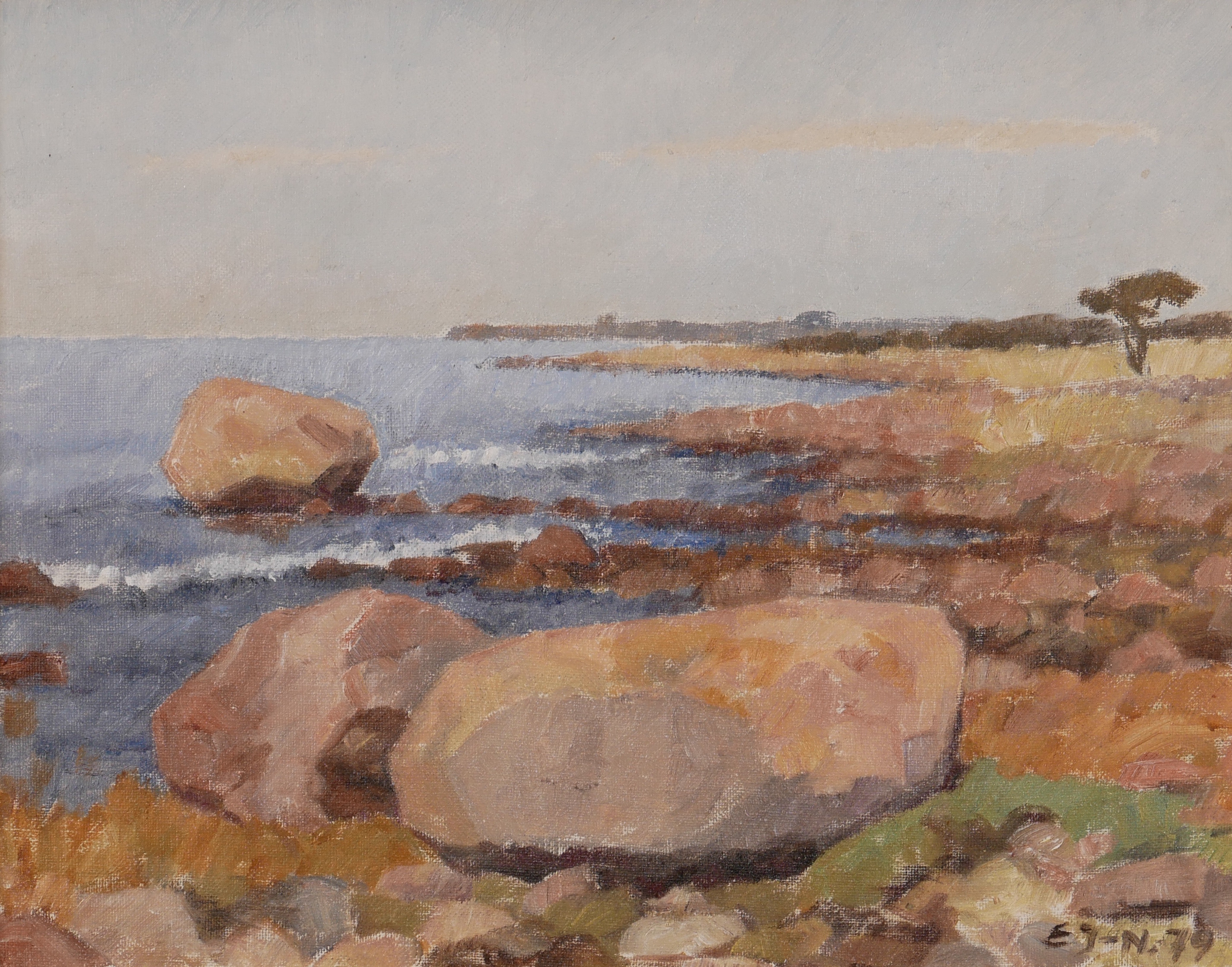 ELLA NILSSON. "Sommarkust", olja på duk, signerad och daterad 79.