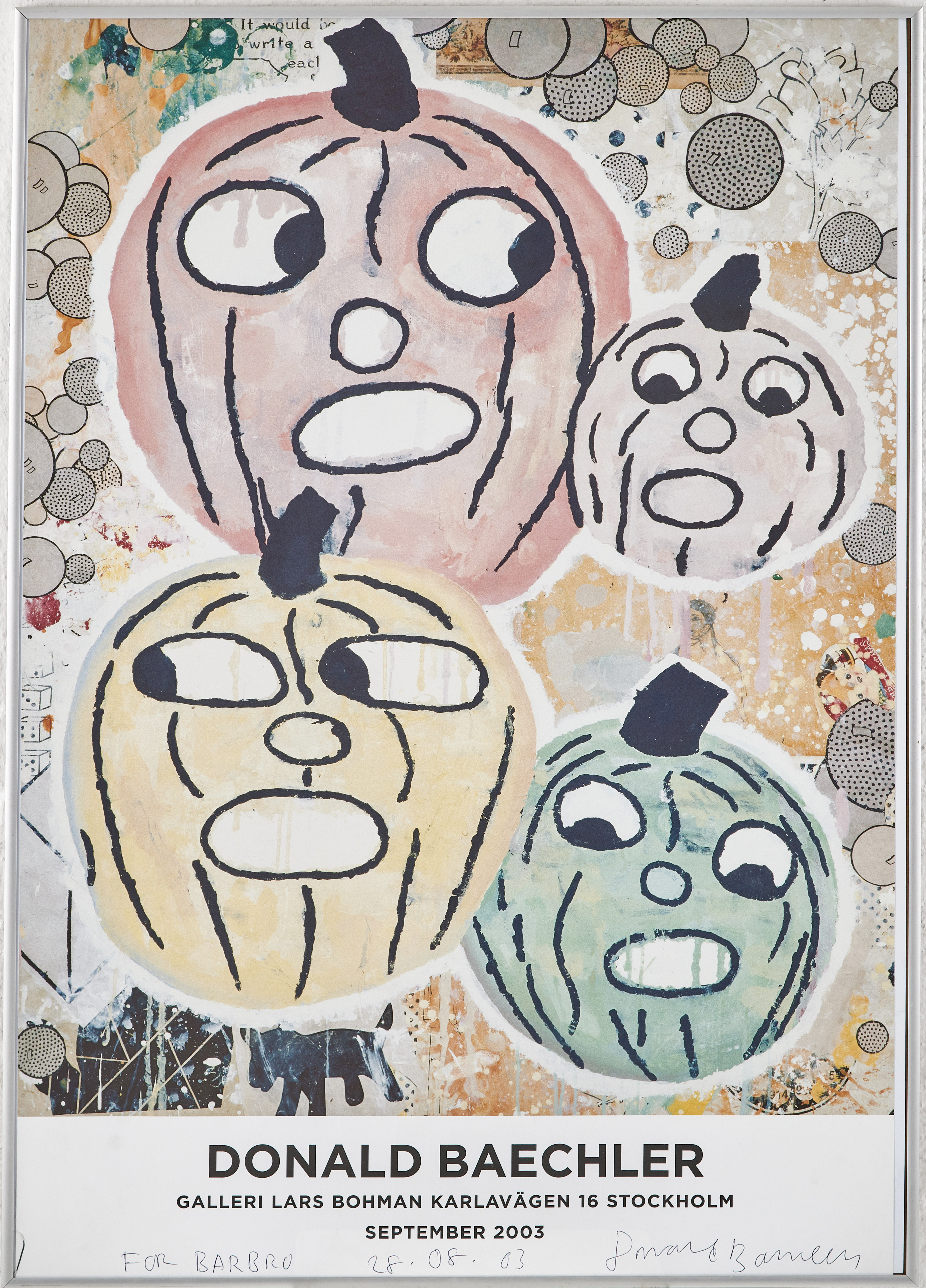 UTSTÄLLNINGSAFFISCH, signerad Donald Baechler, för galleri Lars Boman sept 2003.