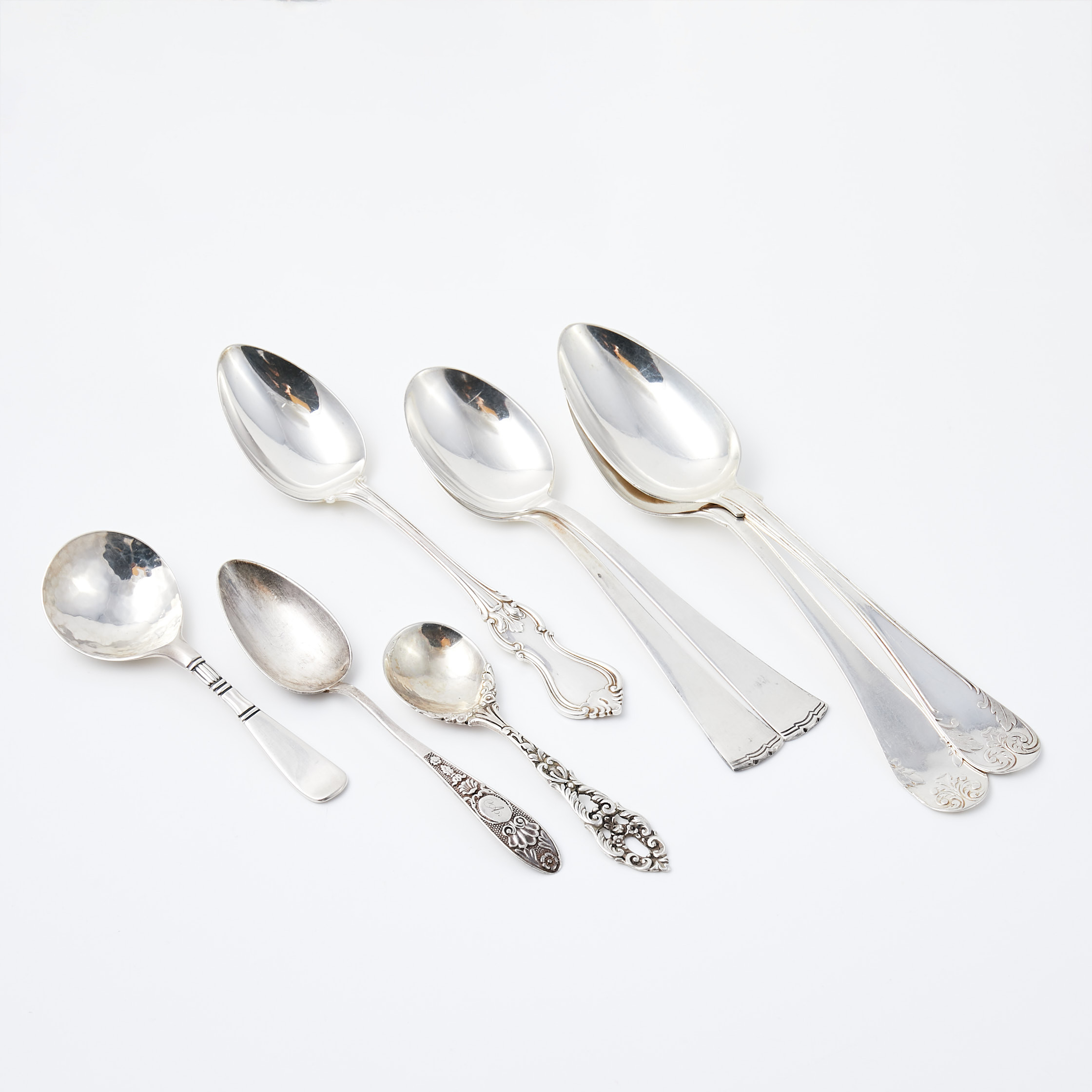 SKEDAR, 8 st, silver, 1800/1900-tal, olika tillverkare.