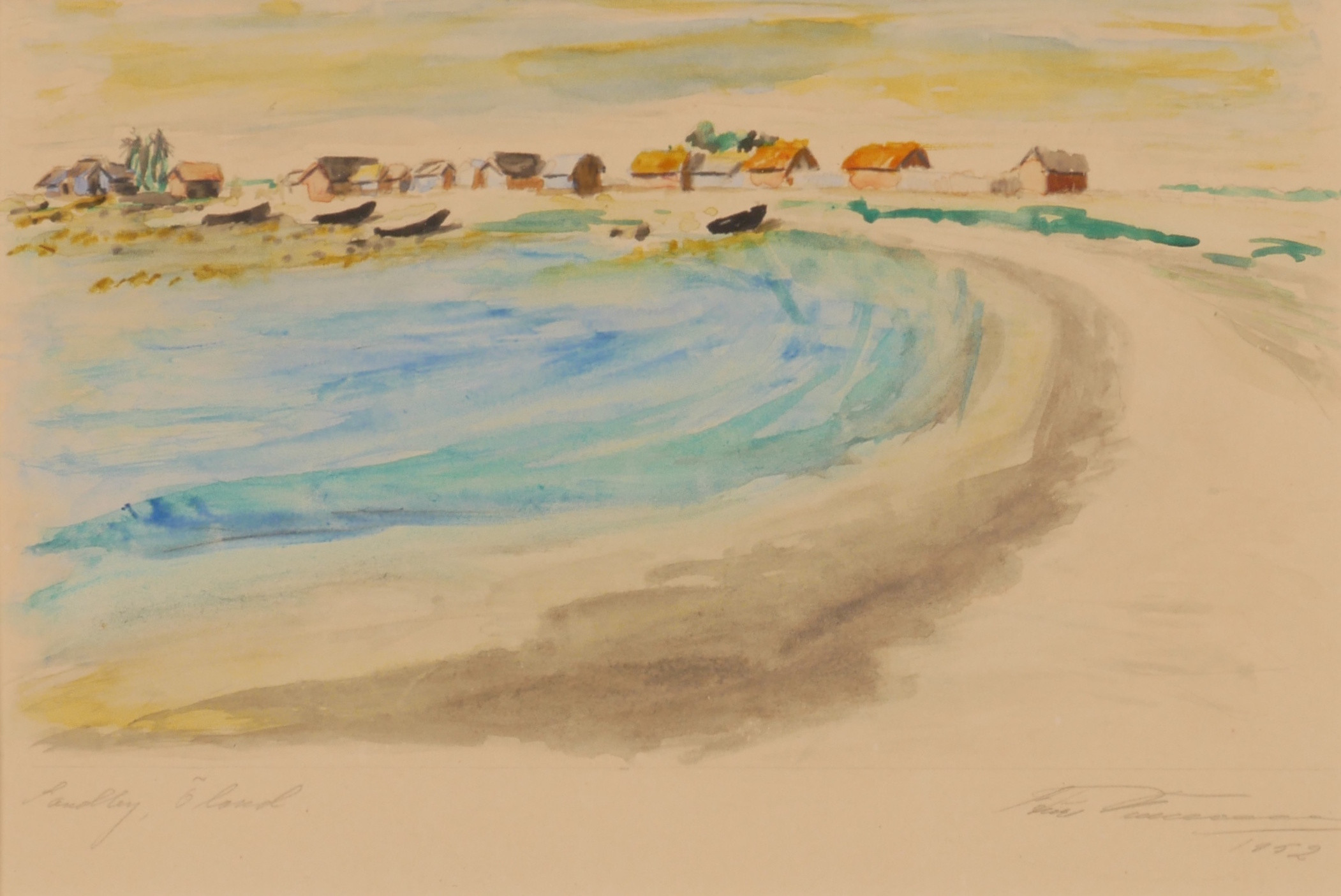 OIDENTIFIERAD KONSTNÄR. "Sandby, Öland", blandteknik, signerad och daterad 1952.