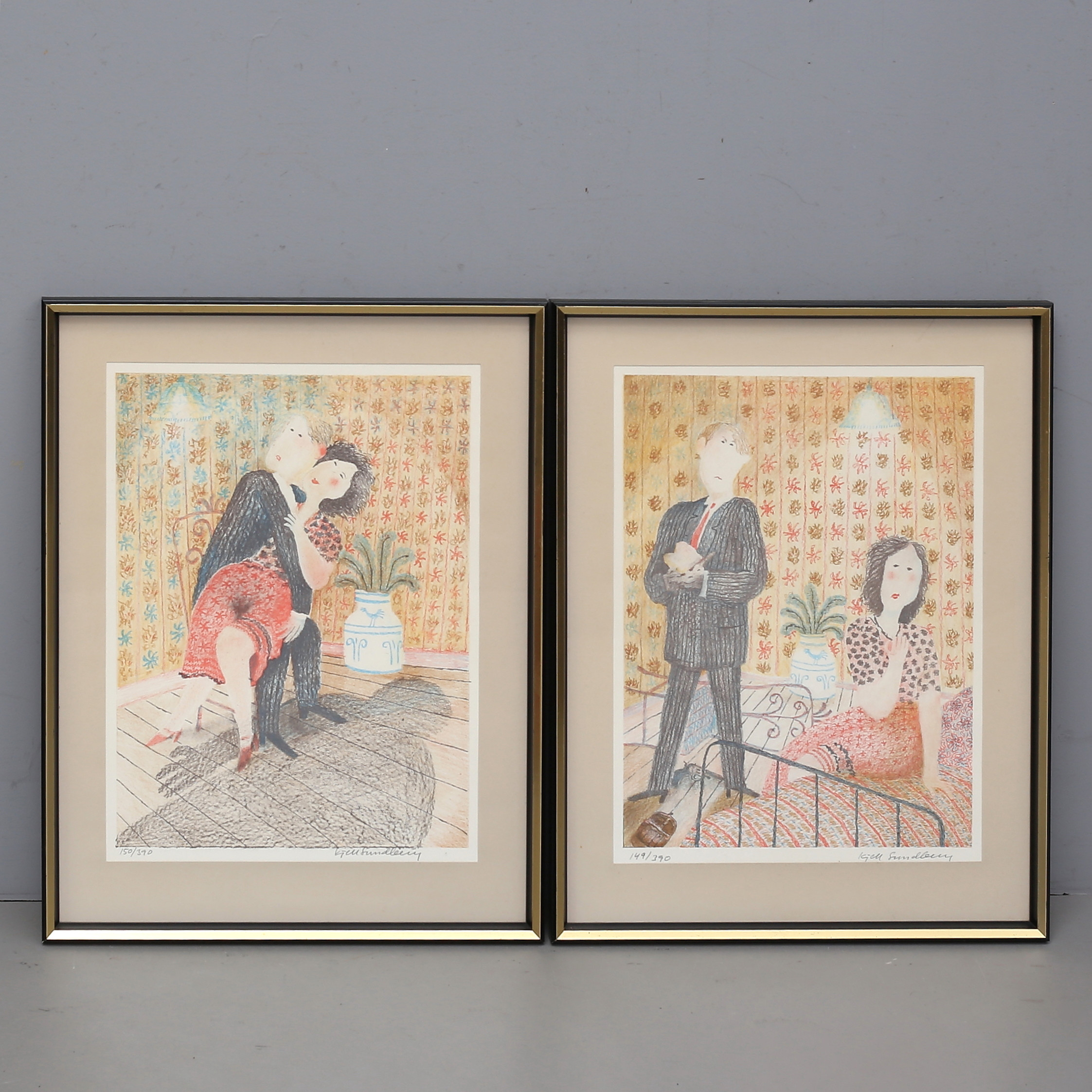 KJELL SUNDBERG. Figurkompositioner, 2 st färglitografier, signerade, numrerade.