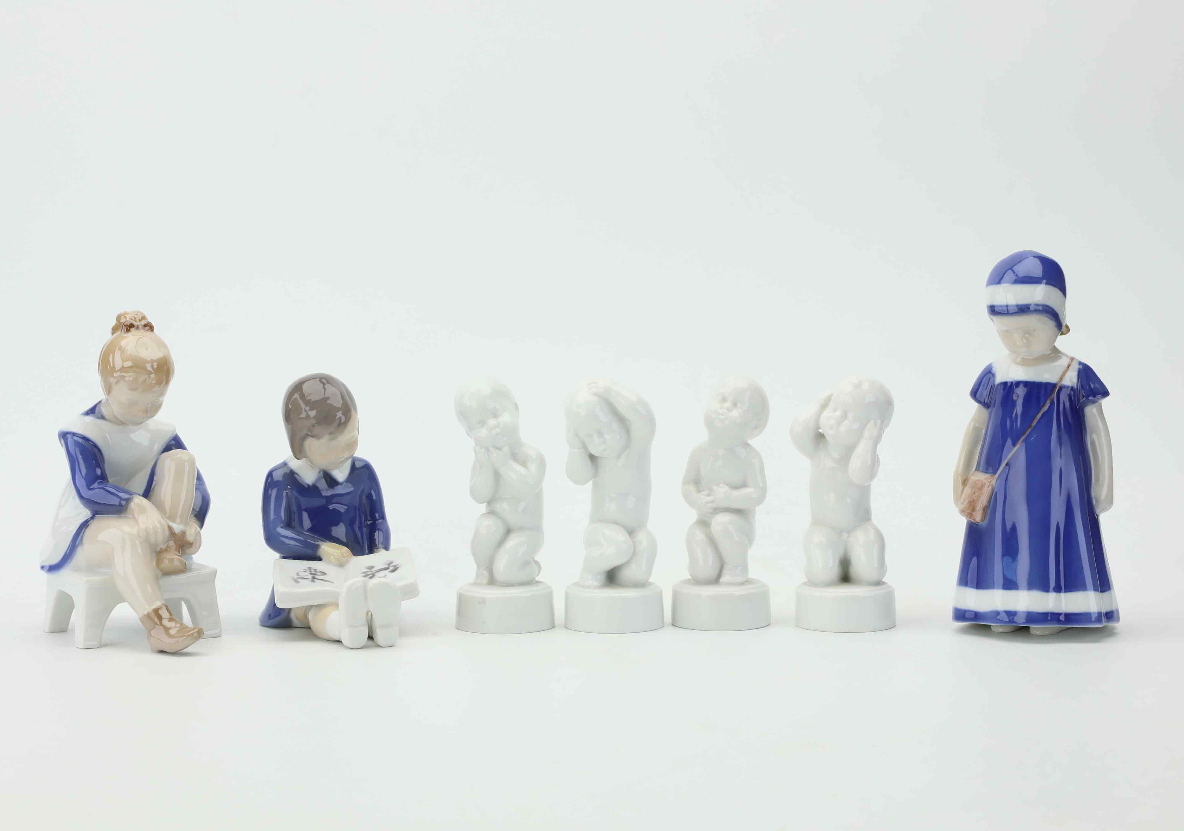 FIGURINER, 7 st, porslin, Bing & Gröndahl, Danmark, 1900-tal.