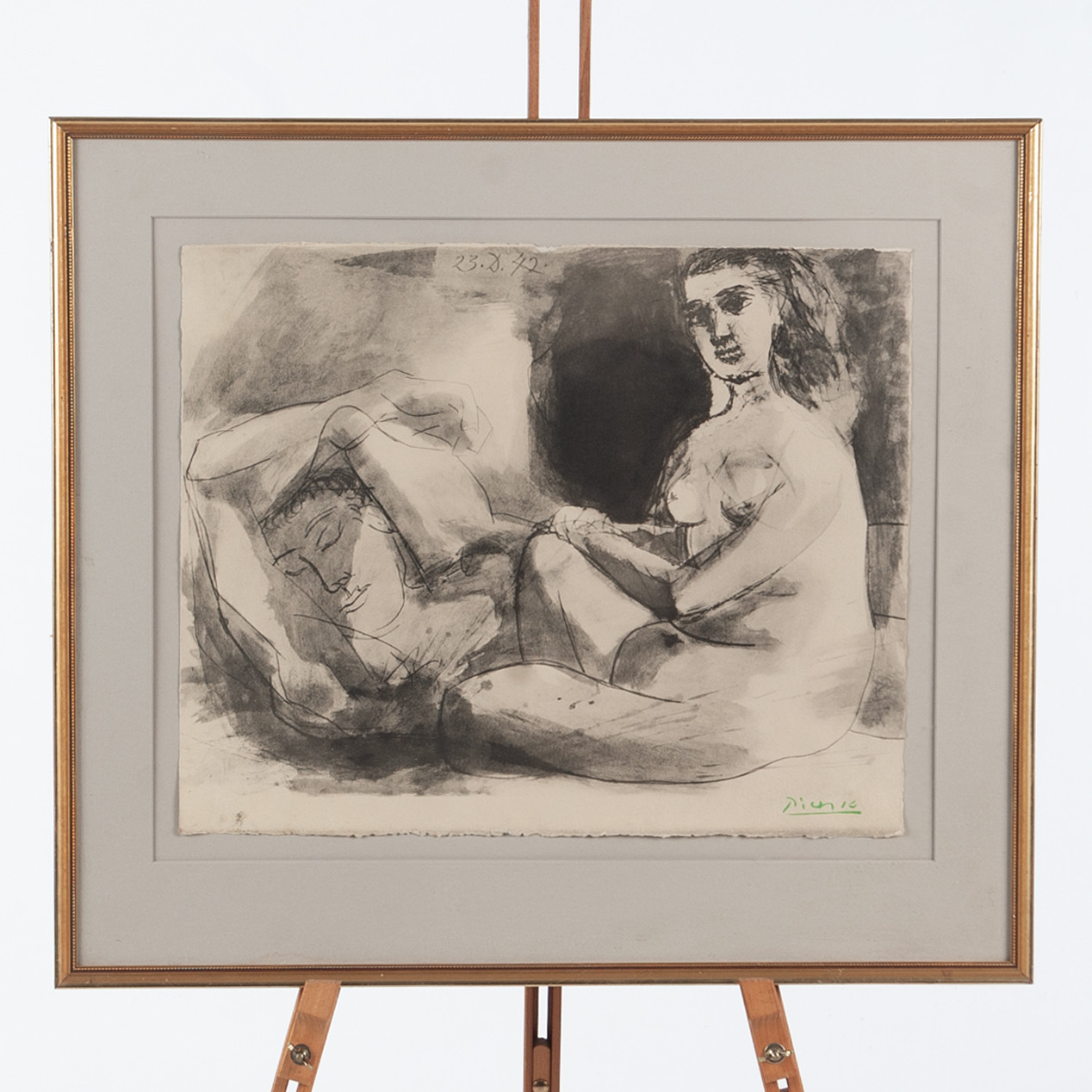 PABLO PICASSO. EFTER. Homme couché et femme assise, ur La Flûte Double, 1967.