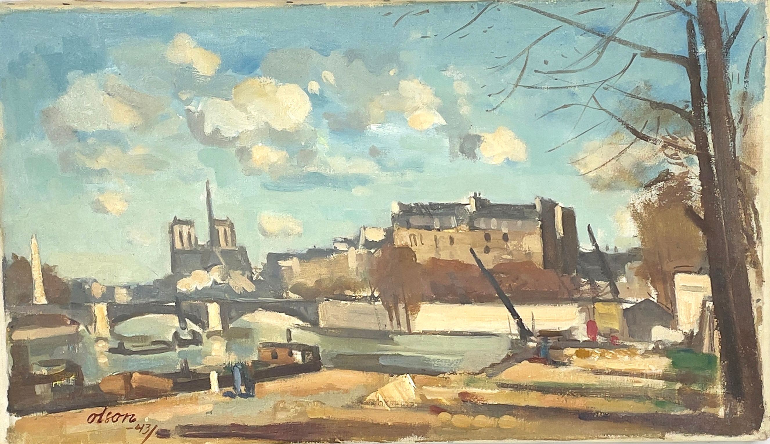 OVE OLSON. Olja på duk, "Quai Henri-IV, Paris", signerad Olson samt daterad -43. Även signerad a tergo.