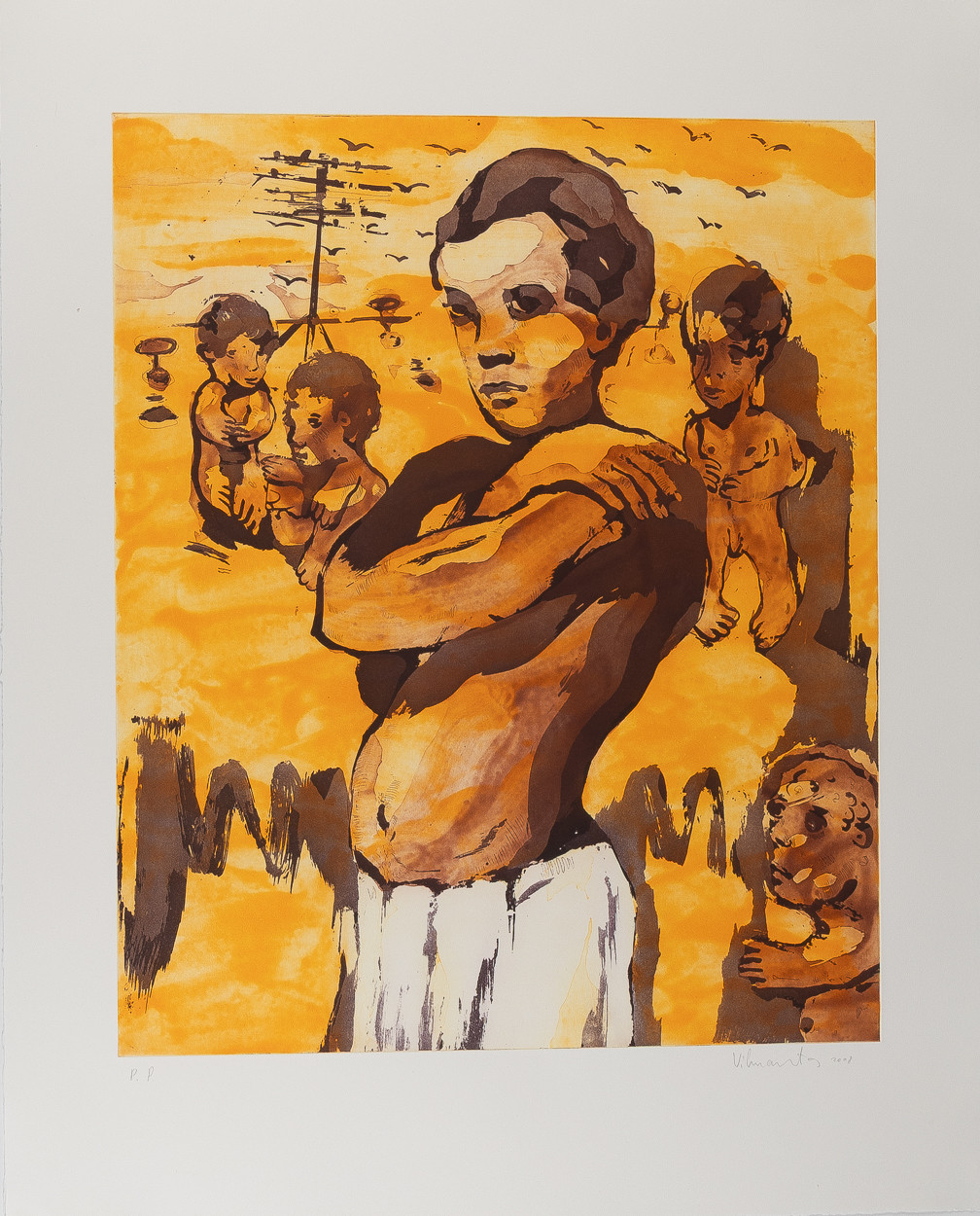 VILMANTAS MARCINKEVIČIUS (LITAUEN, FÖDD 1969). Figurkompositioner, 4 stycken, etsningar, oramade blad.