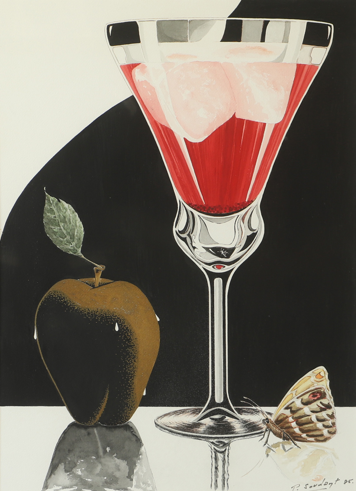 OIDENTIFIERAD KONSTNÄR. Drinkglas, signerad P. Soudant -85.