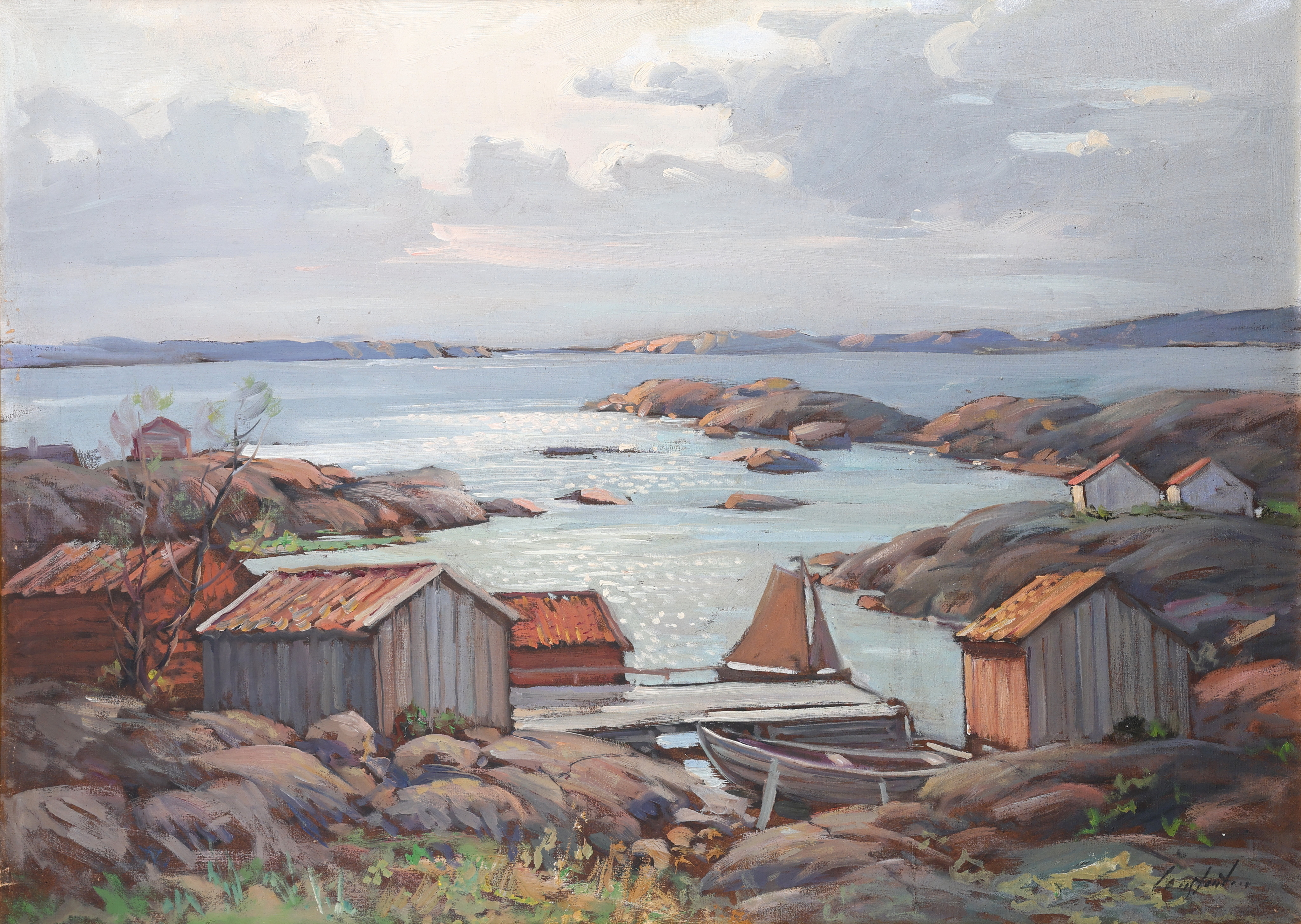 OKÄND KONSTNÄR. Olja på duk, kustmotiv, signerad.