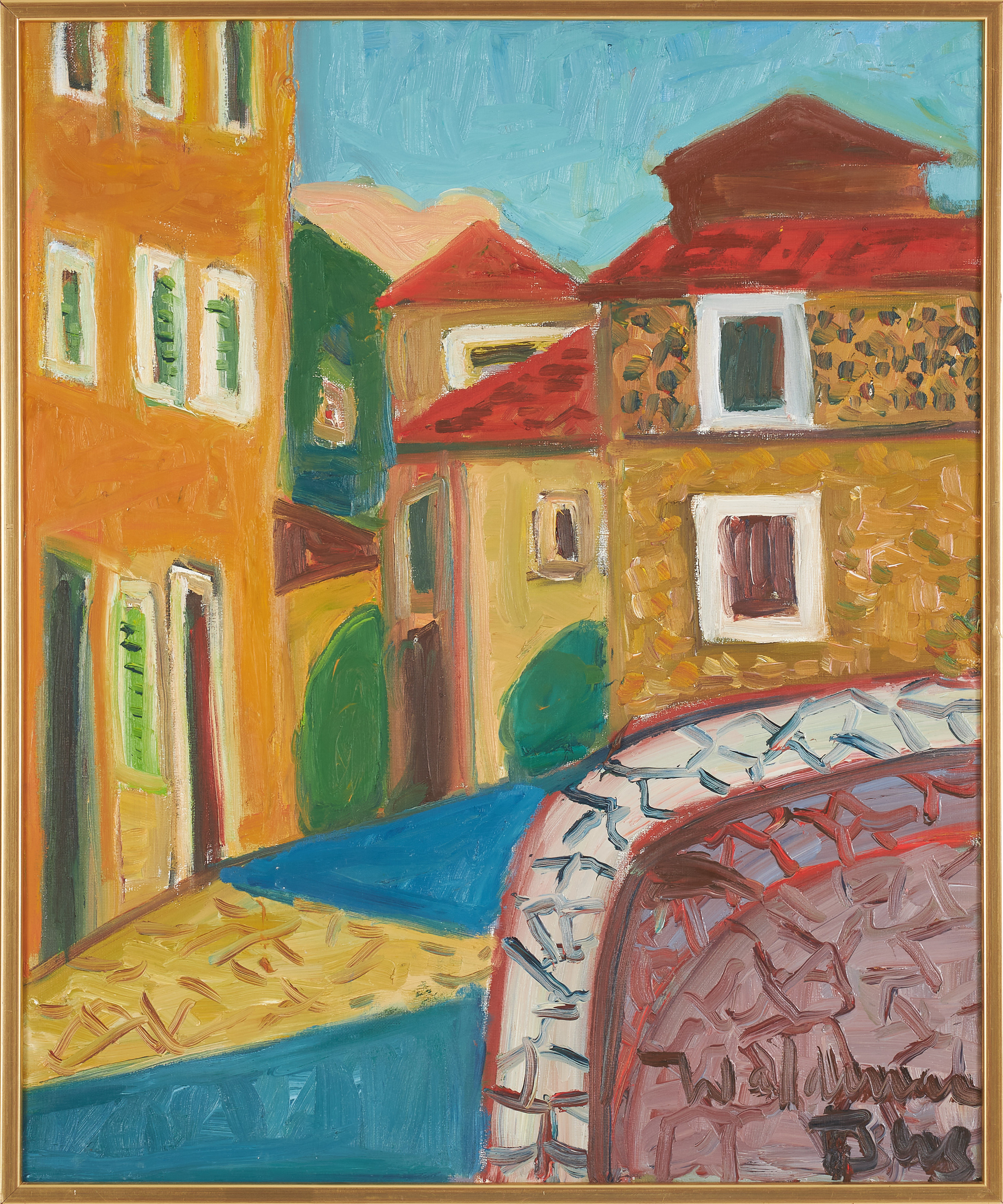 WALDEMAR BERG. Gatuvy, olja på duk, signerad.