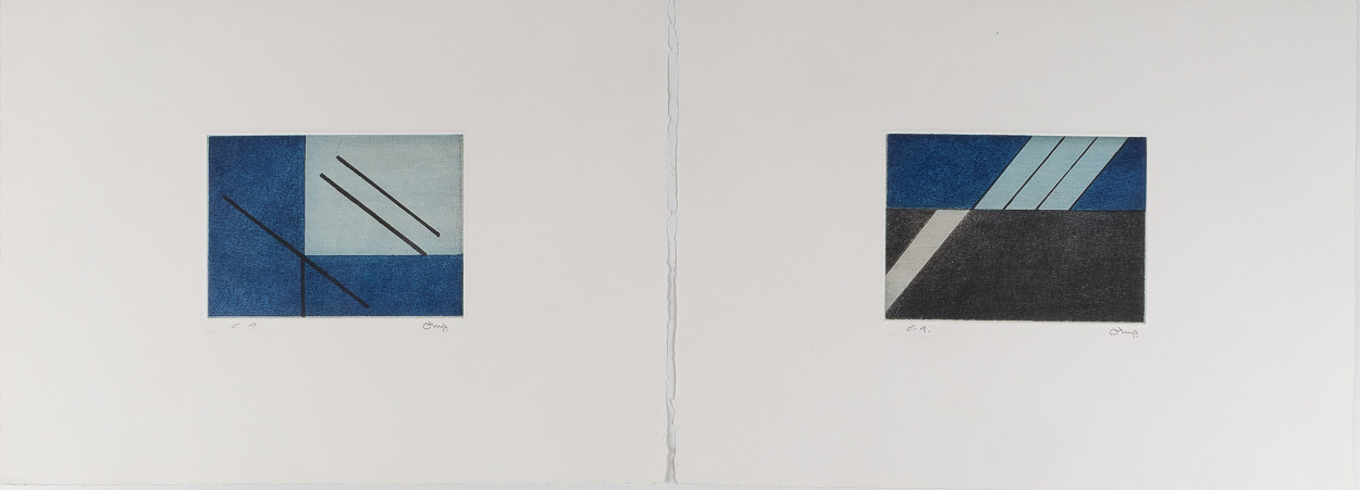 BENGT ORUP. Kompositioner, 2 stycken, etsningar, oramade blad.