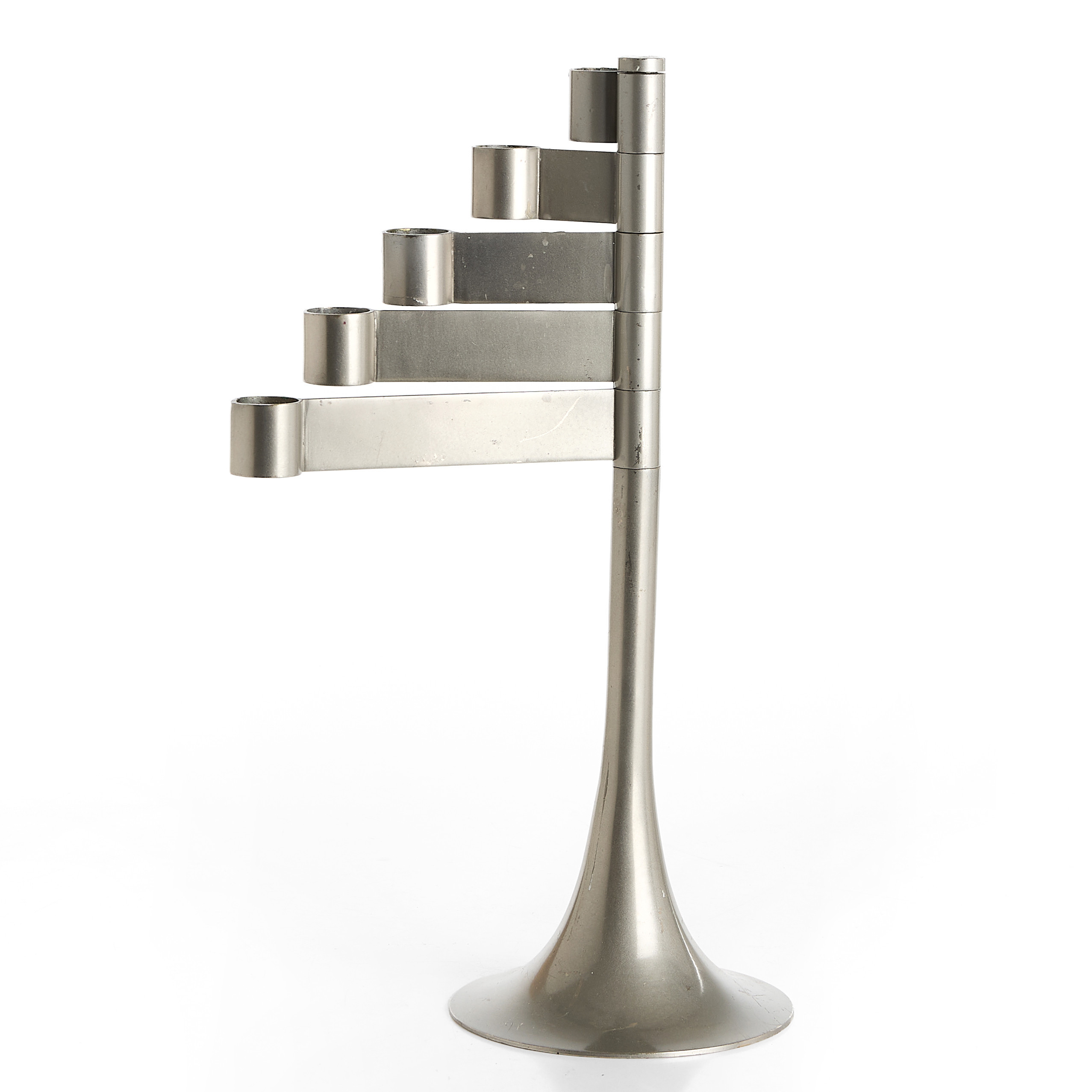 GEORGES BOURGEOIS. för Habitat, Ljusstake för 5 ljus, stål, Frankrike, 1970-tal.