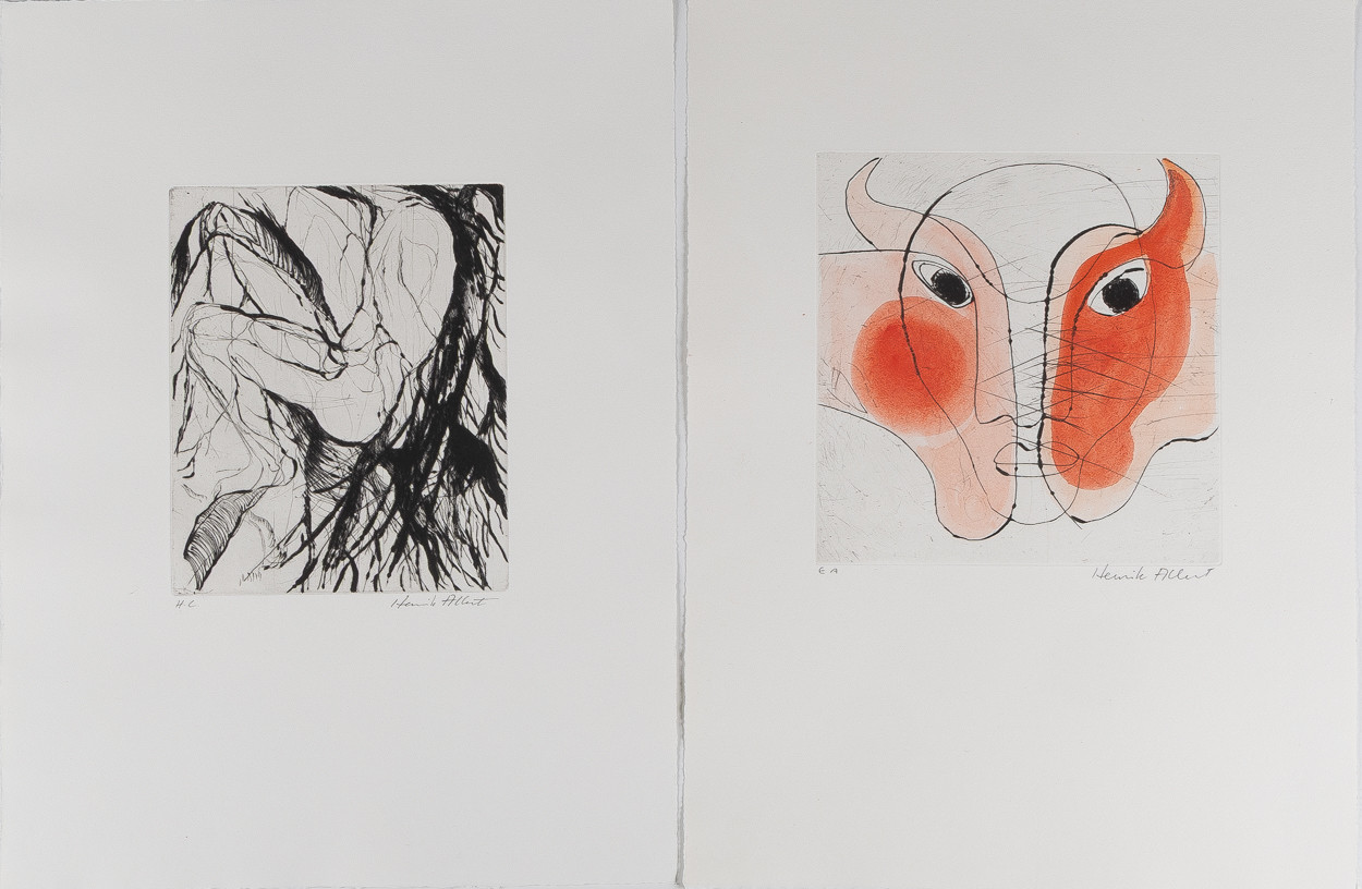 HENRIK ALLERT. Kompositioner, 4 stycken, bl a hästhuvud, etsningar, oramade blad.