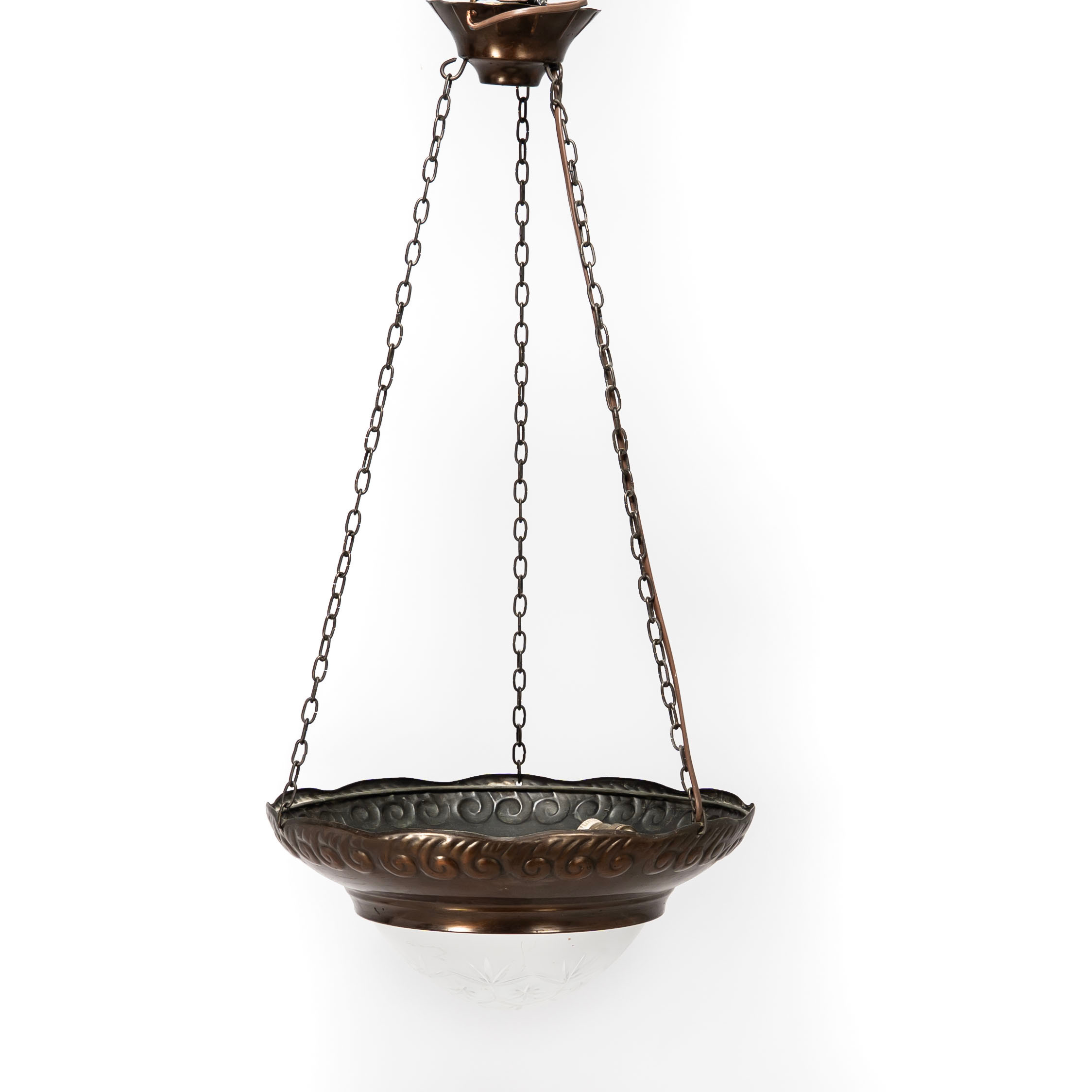 TAKLAMPA. Koppar, Jugend med glasskärm 1900-tal.