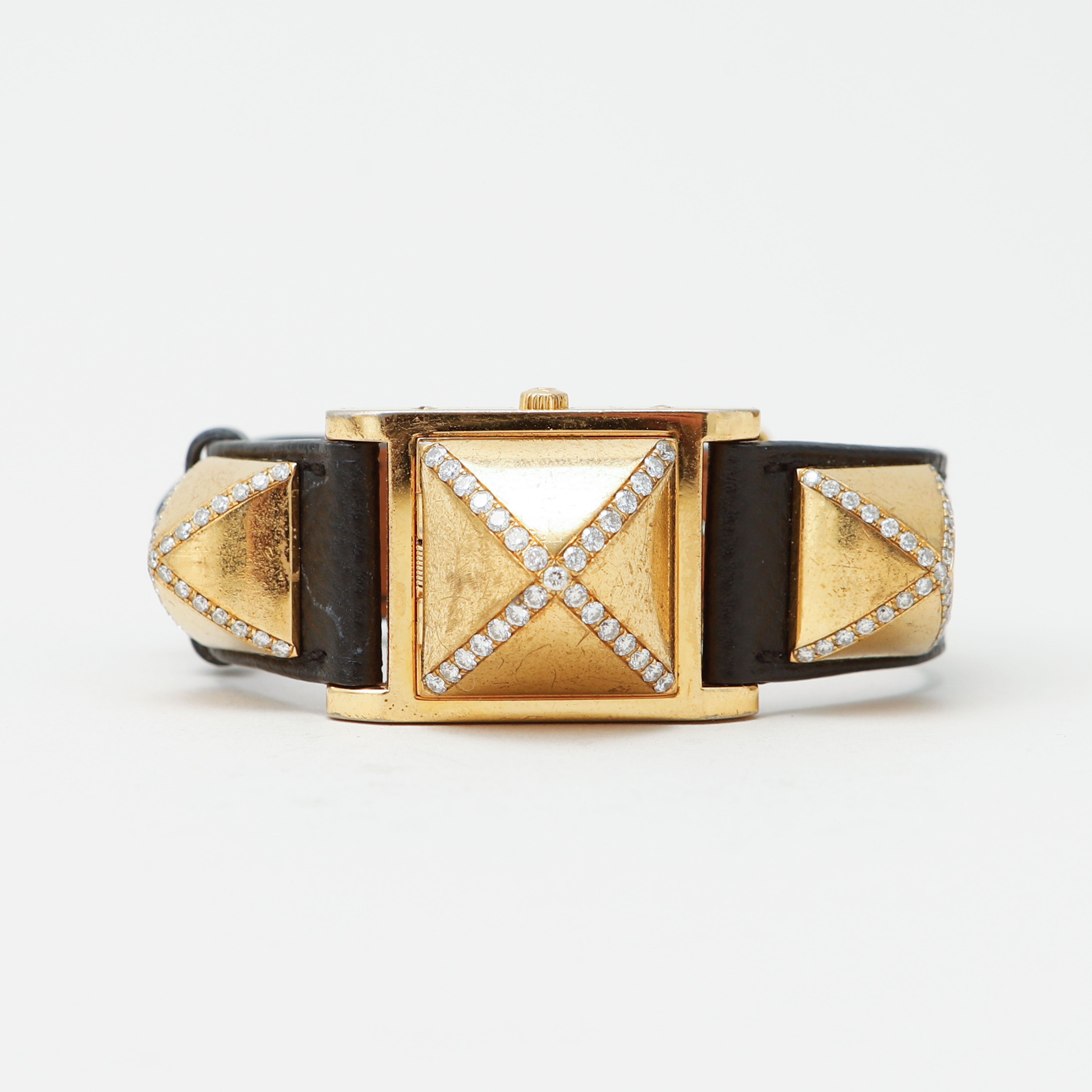 ARMBANDSUR, Hermès, Médor, stål/doublé, diamanter, quartz.