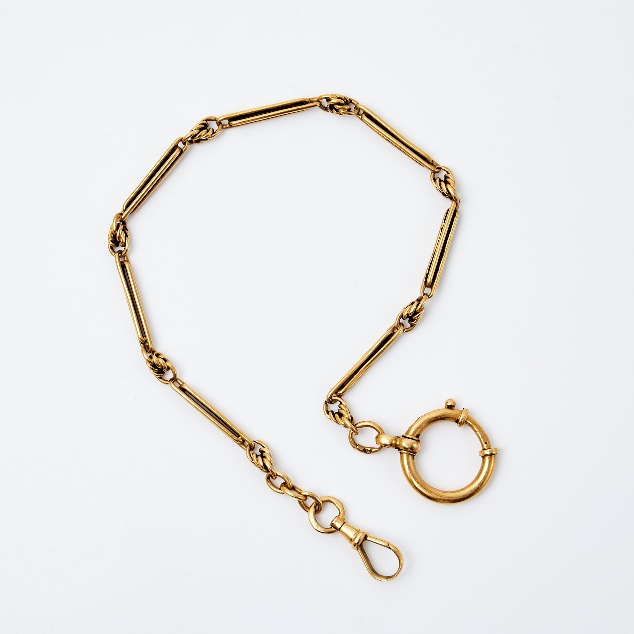 KLOCKKEDJA, 18 k guld, Juvelerare AB J Petterssons Eftr, Stockholm, 1930/40-tal.