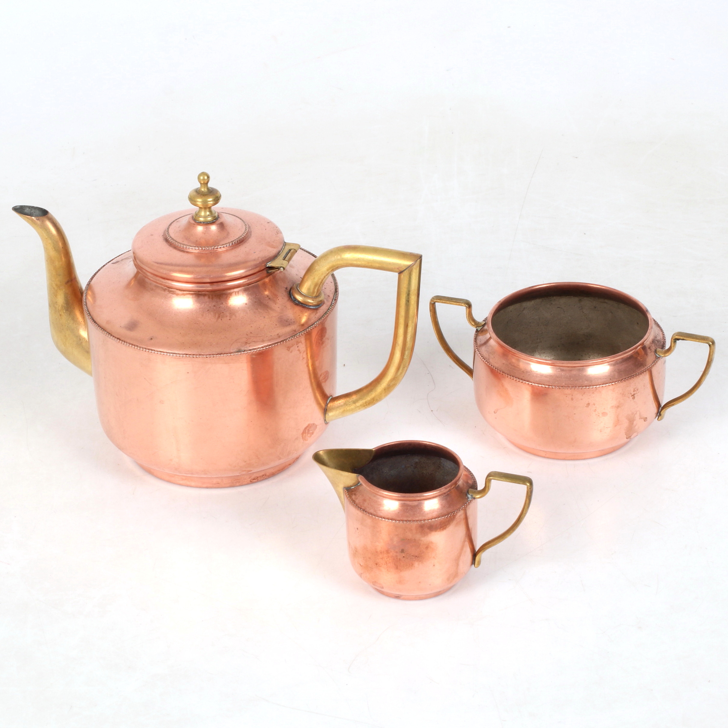 KAFFESERVIS, 3 delar, koppar, Jugend, tidigt 1900-tal.