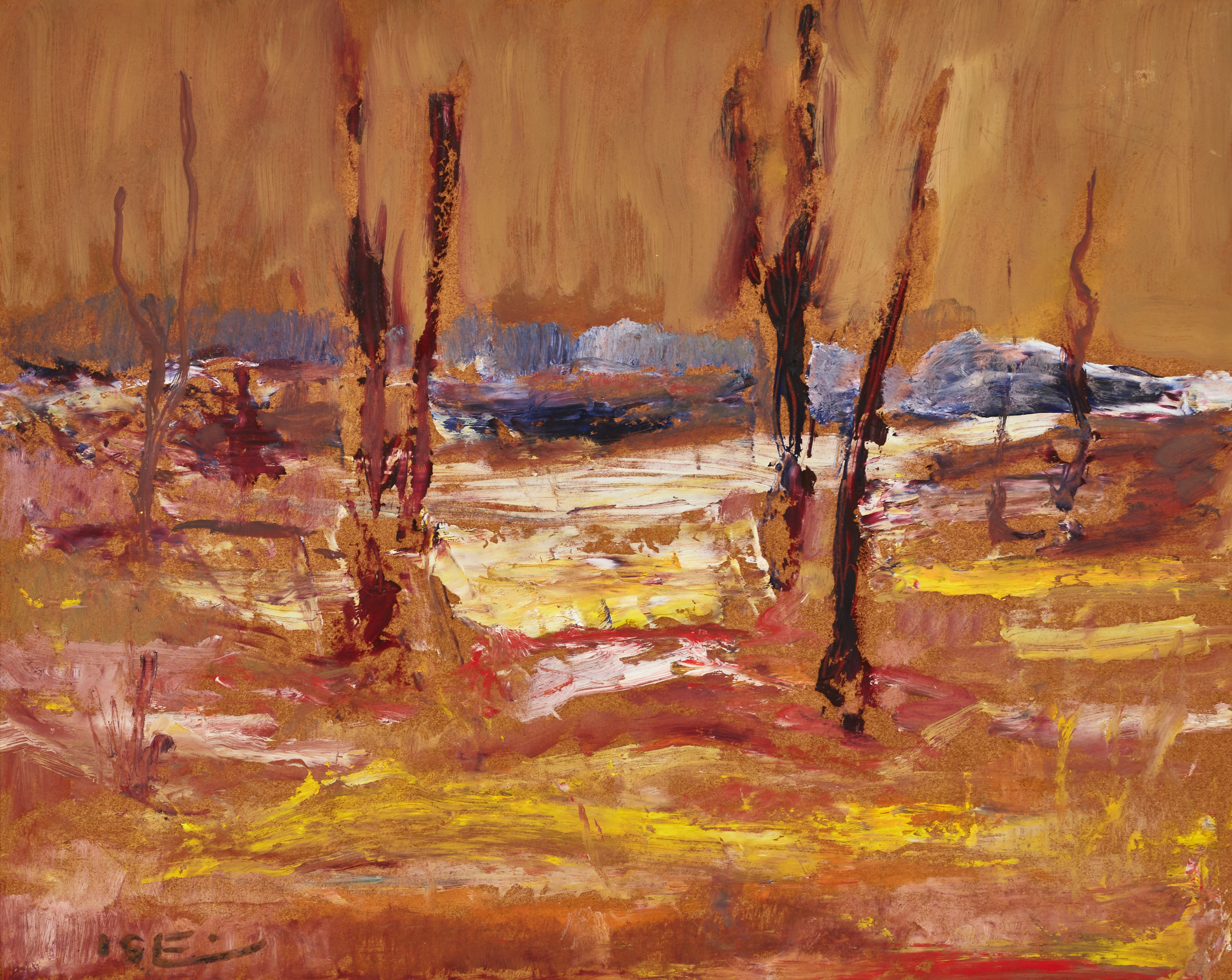 LOUISE "ISE" MORSSING (FÖDD LILLIESKÖLD) (ÖSTERSUND 1878-1969 STOCKHOLM). Höstlandskap, signerad ISE. olja på pannå.