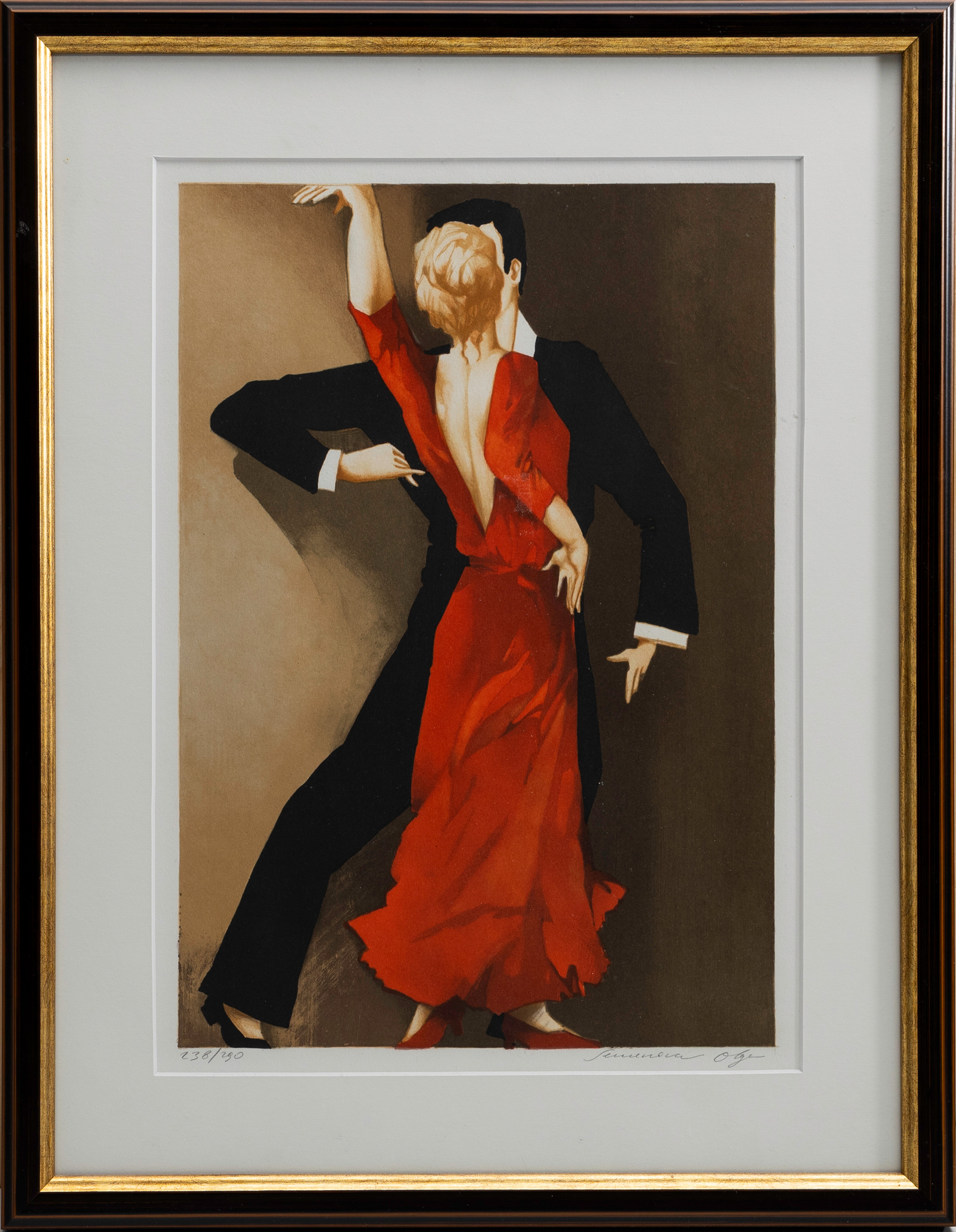 OLGA SEMENOVA. Tangodansande par, färglitografi, signerad, numrerad 238/290.