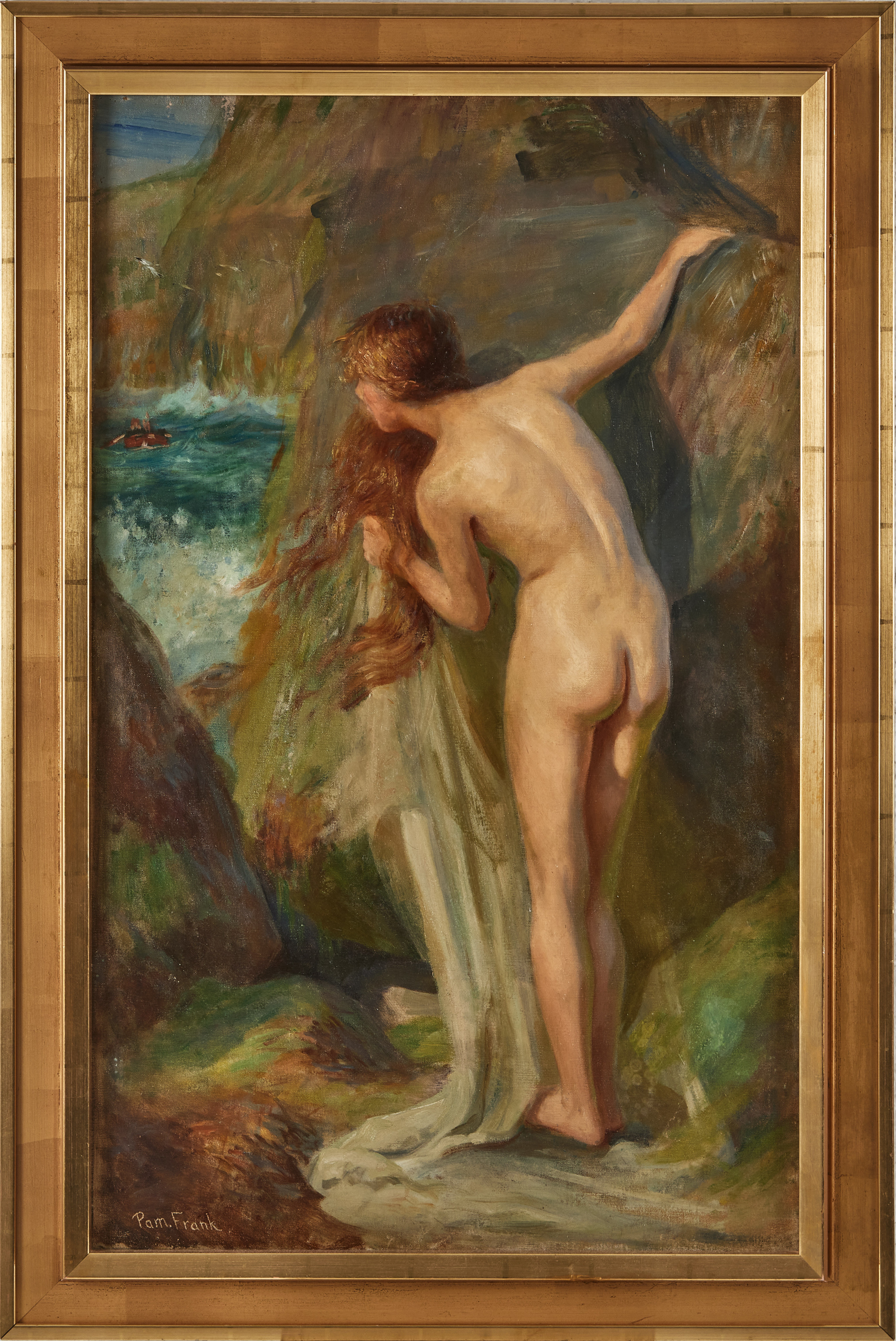 PAMELA FRANK (TYSKLAND/ ENGLAND FÖDD1929). Susanna i badet, olja på duk.
