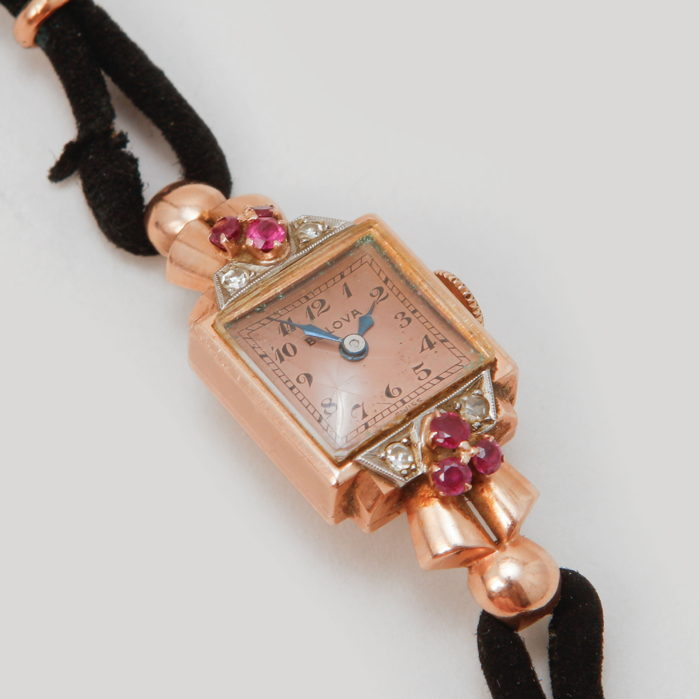 ARMBANDSUR, Bulova, 14k guld, rubiner och diamanter, manuell, 1920-tal.