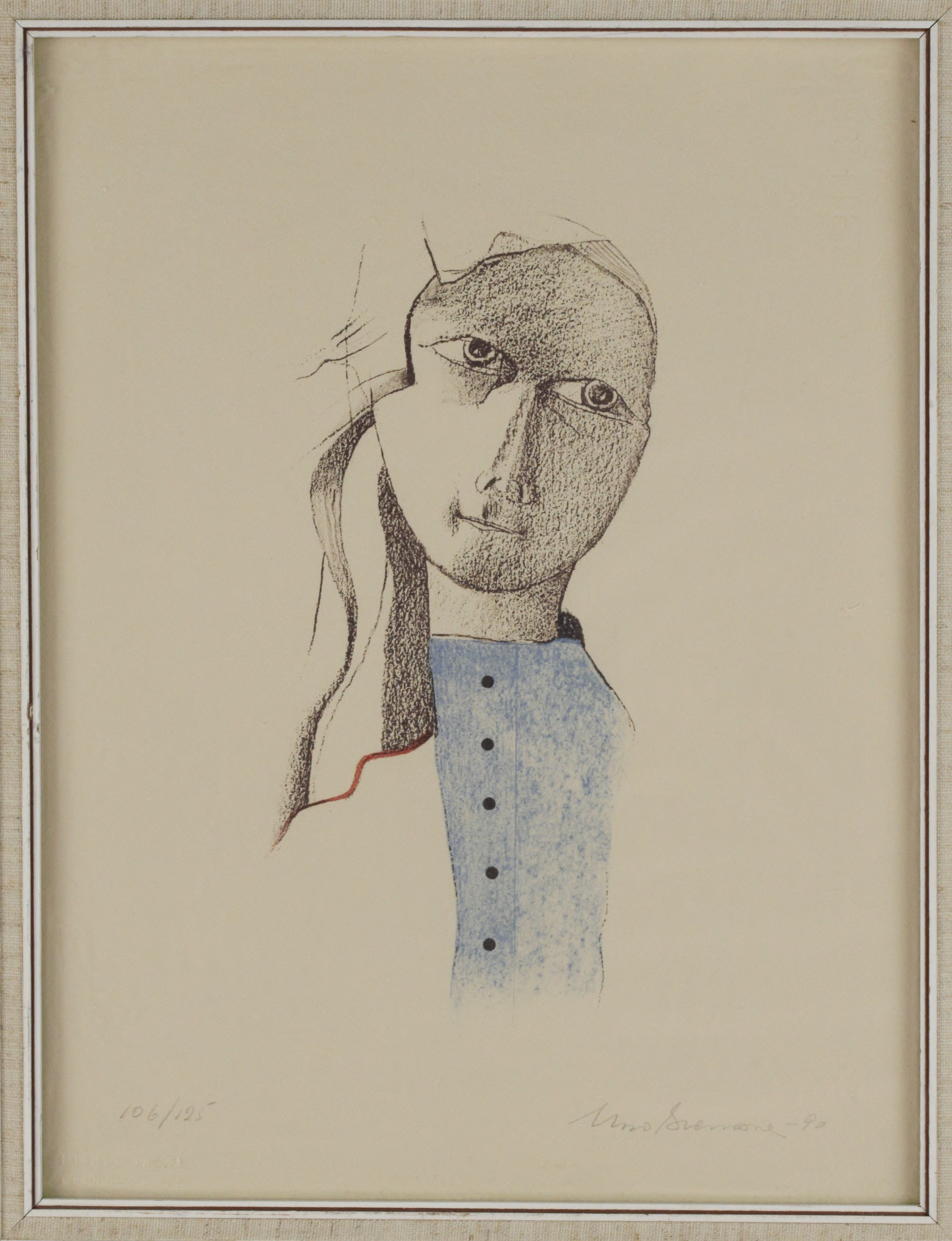 UNO SVENSSON. Litografi, 106/125, porträtt av kvinna, signerad, -90.