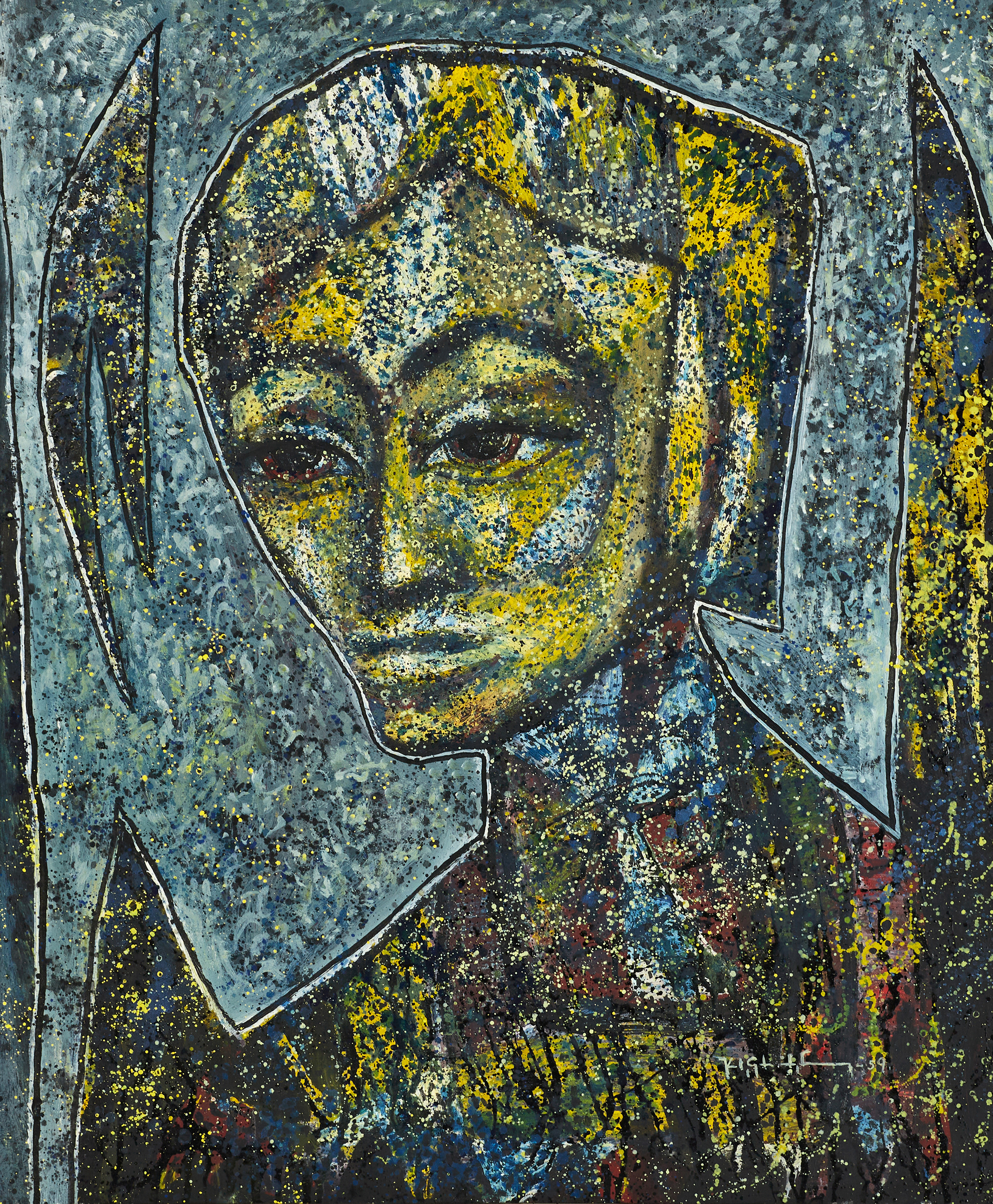 OIDENTIFIERAD KONSTNÄR, figurkomposition, signerad, olja på pannå.