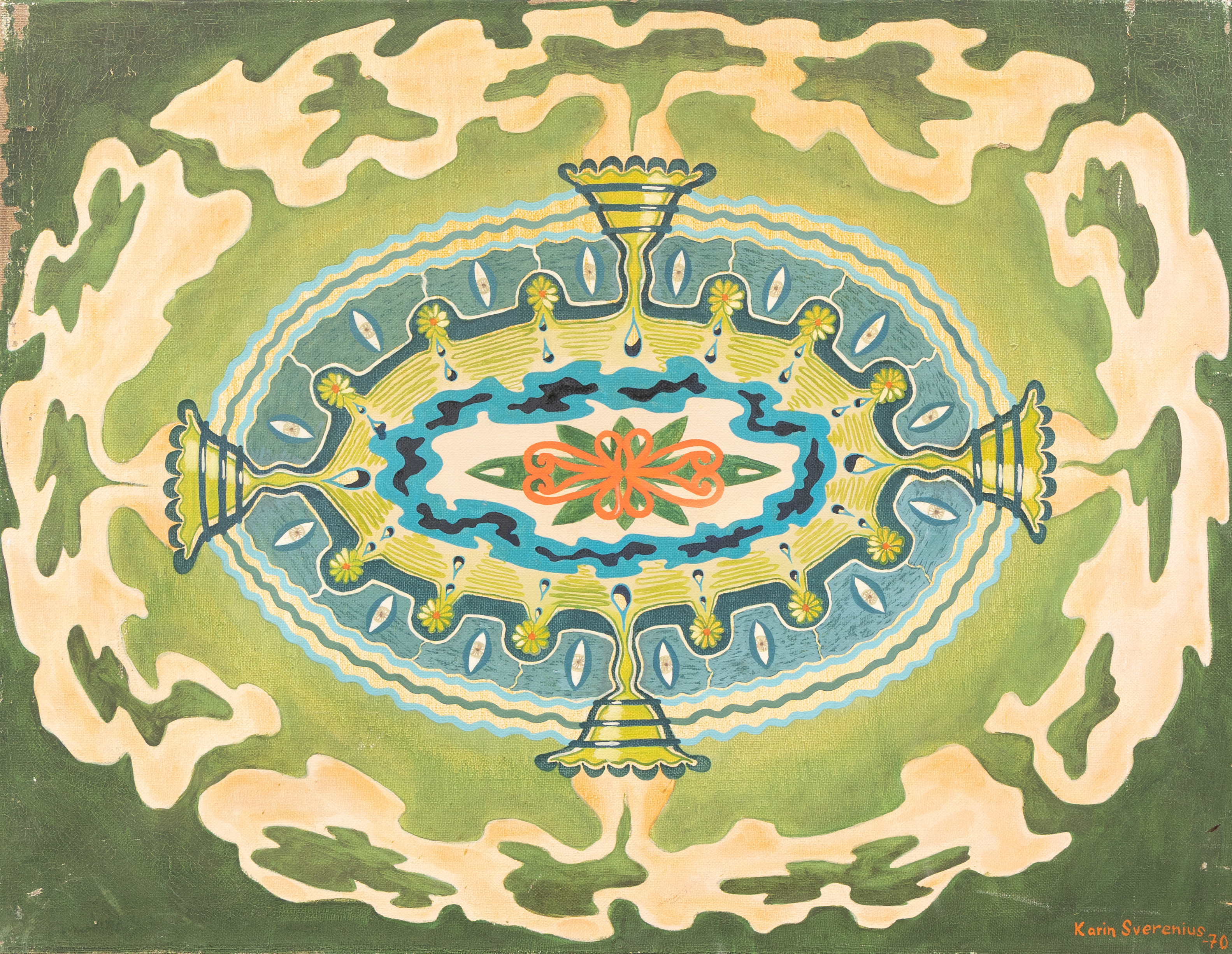 KARIN SVERENIUS HOLM (1950-2017). Komposition, olja på duk, signerad och daterad -70.