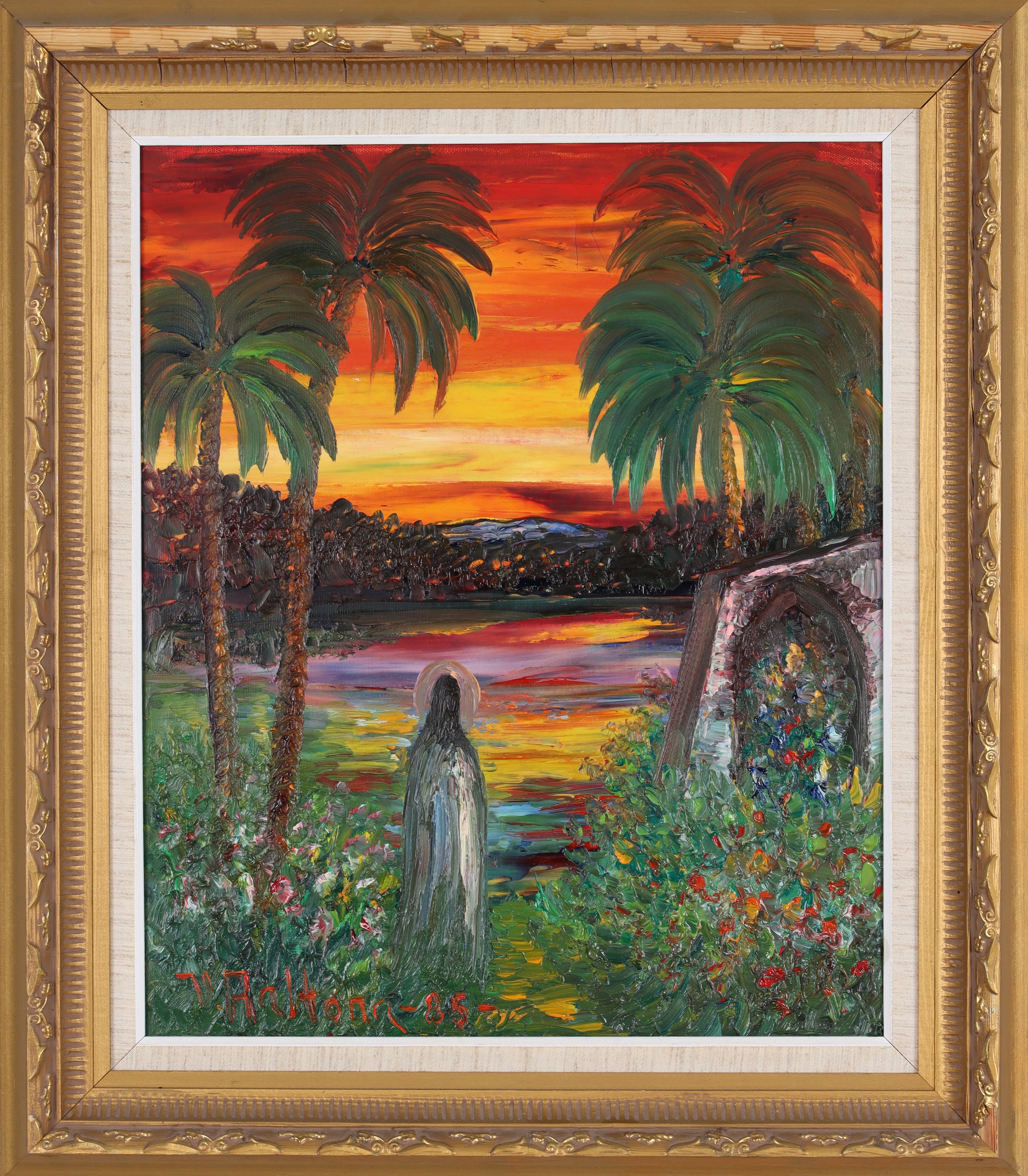 VEIKKO AALTONA. Landskap med figur, olja på duk, signerad.