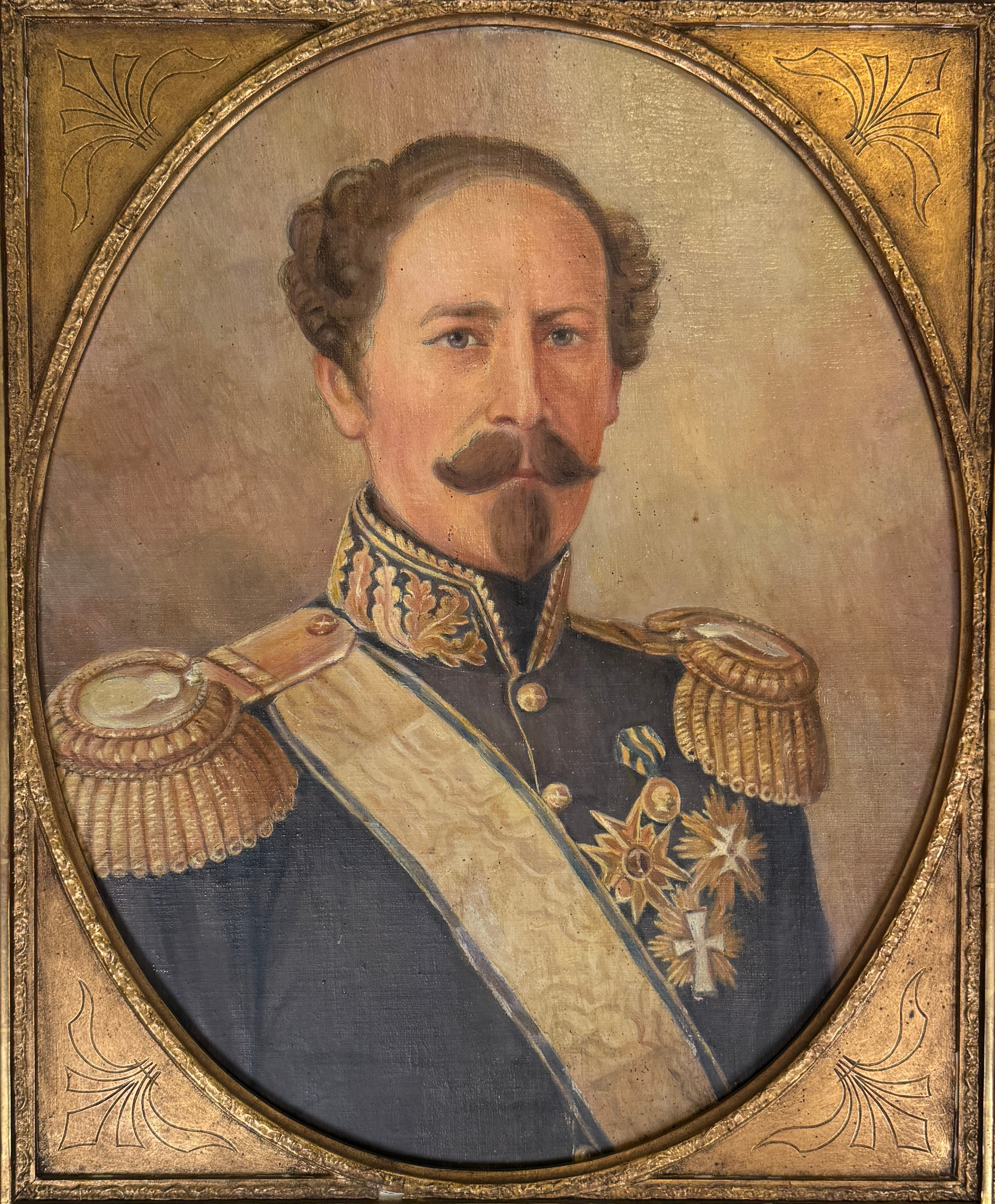 OKÄND KONSTNÄR. Olja på pannå, porträtt av genarallöjnant August Malmborg, osignerad.