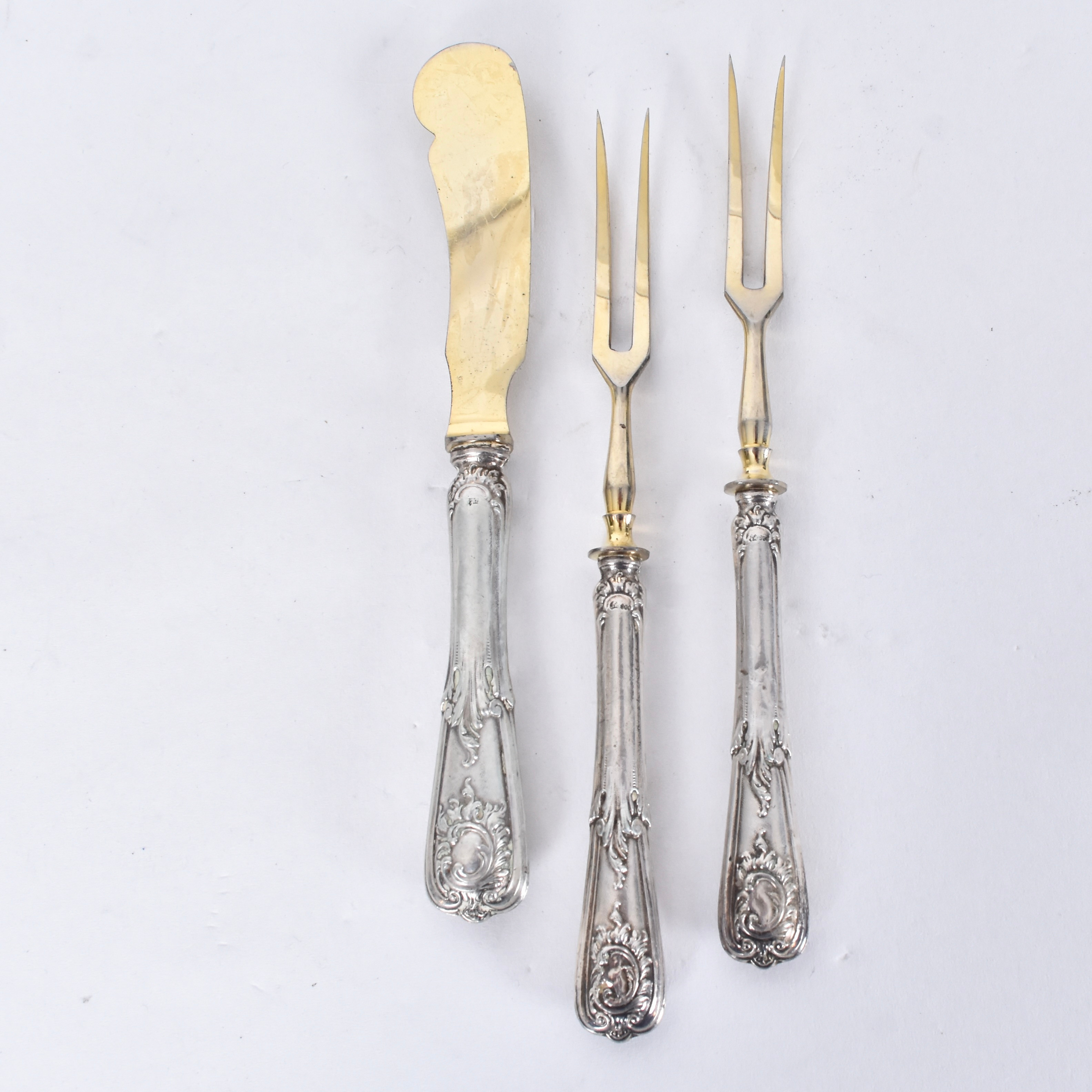 OSTBESTICK, 3 delar, silver med förgyllda stålskaft, Tyskland, sekelskiftet 1900.
