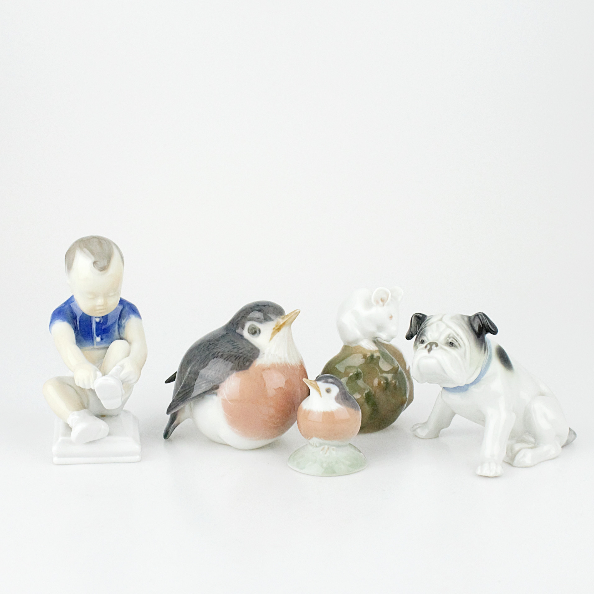 FIGURINER, 5 st, porslin, Royal Copenhagen, Rörstrand och Metzler & Ortloff.