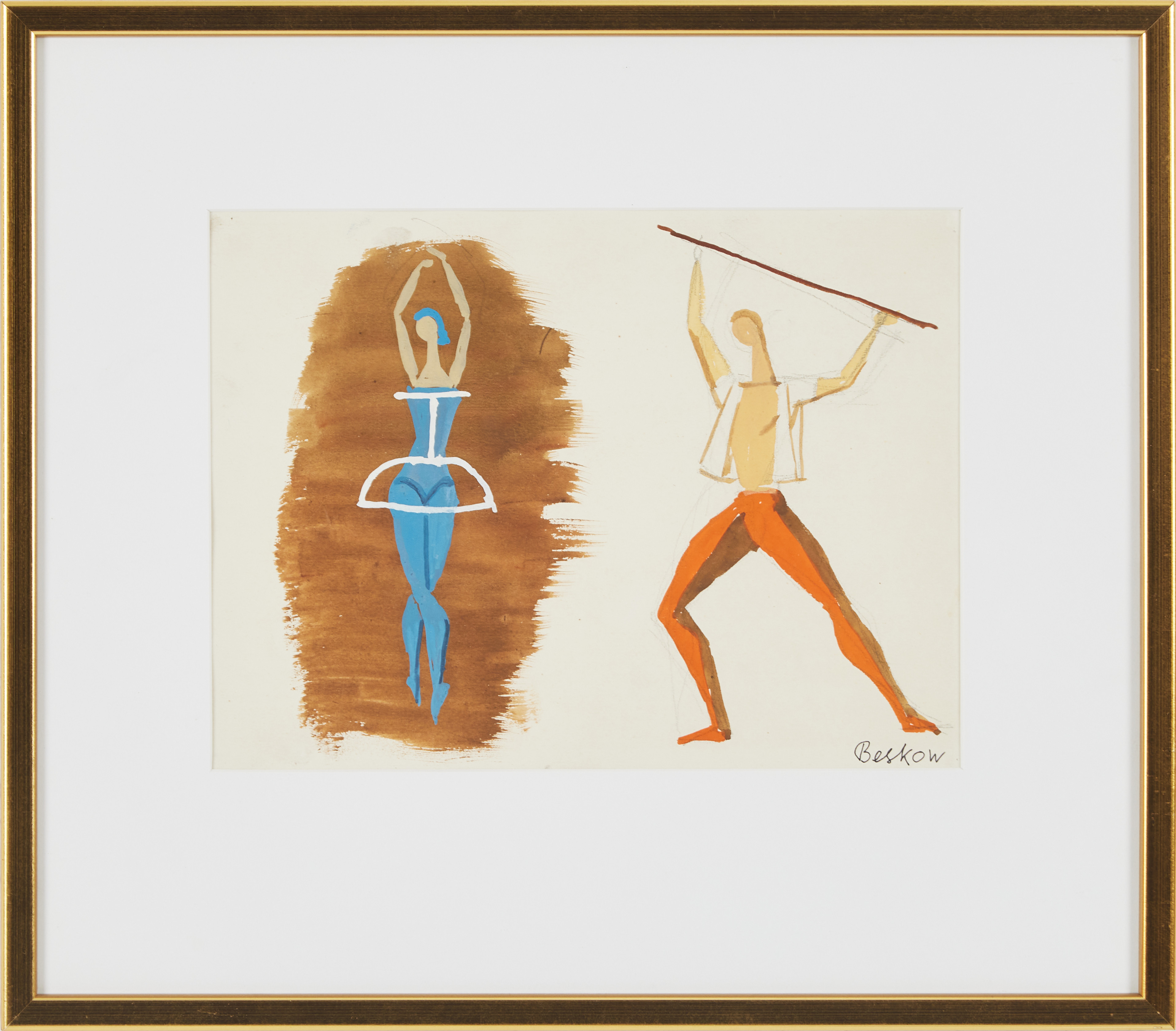 BO BESKOW. 2 st teckningar av dansare, signerade, blandteknik.